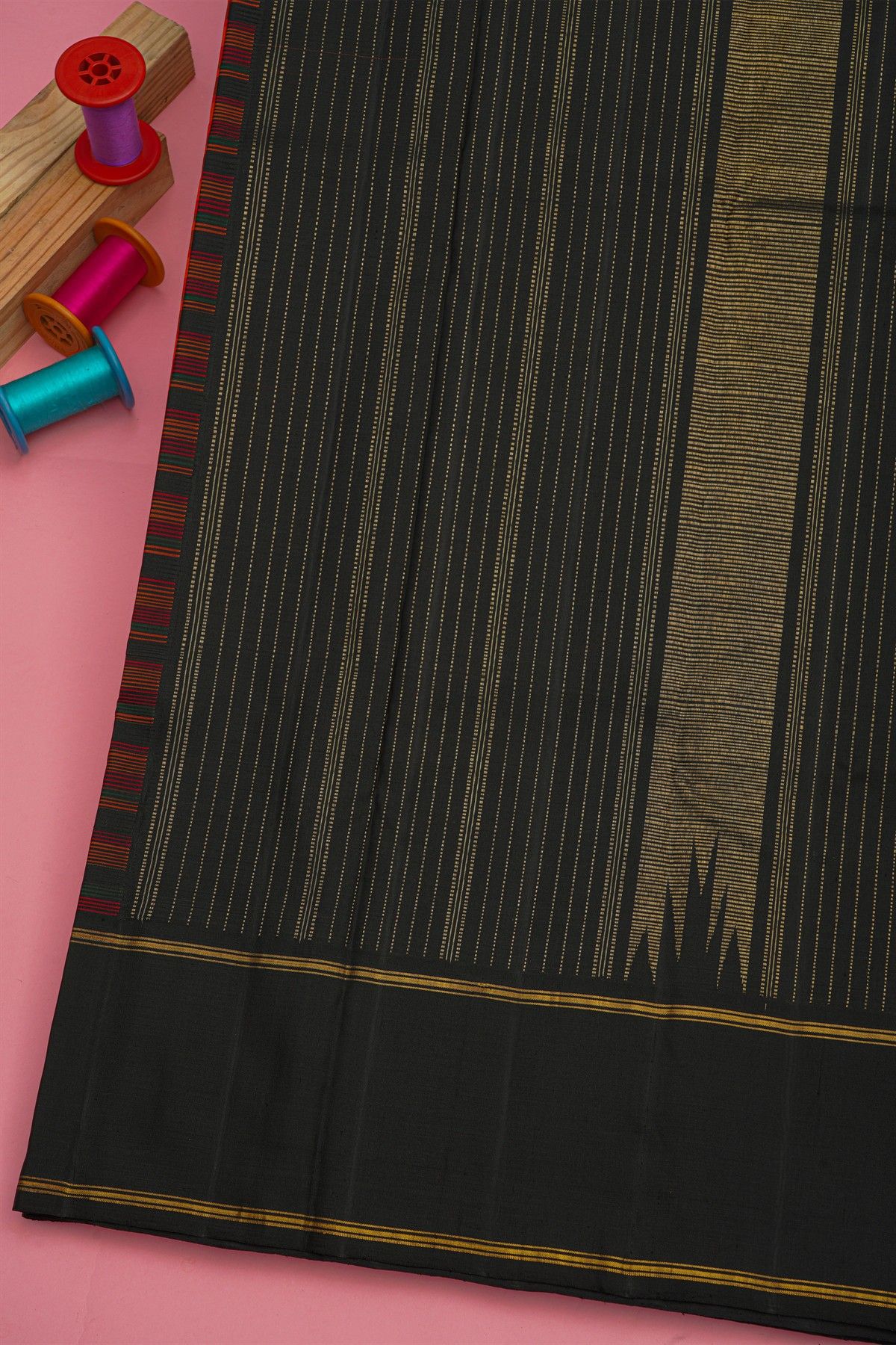 Kancheepuram Silk Multi Colour Checks Saree With Plain Temple Border