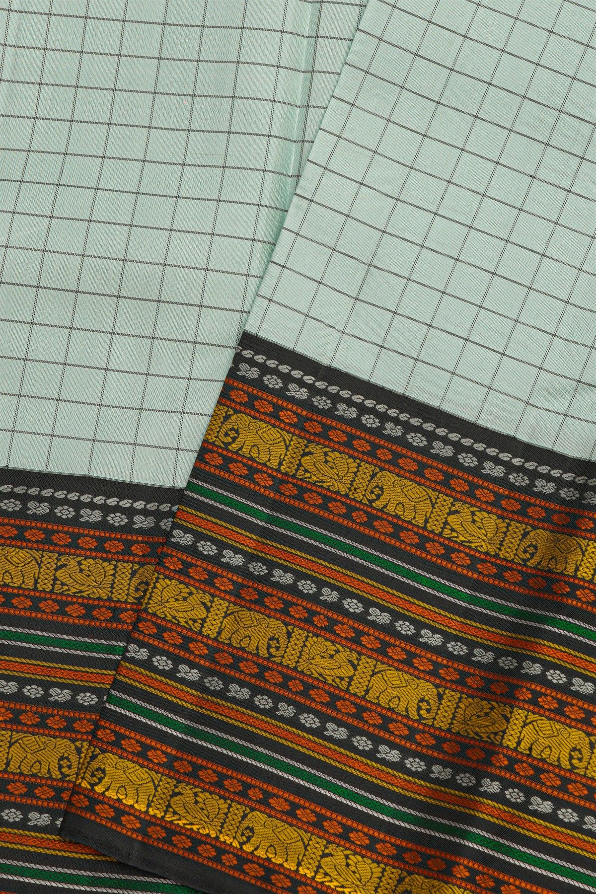 Kancheepuram Silk Mint Green Saree With Checks Body
