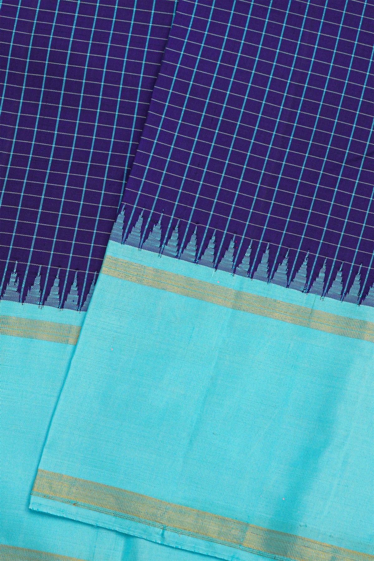 Kancheepuram Silk Navy Blue Saree With Thread Checks