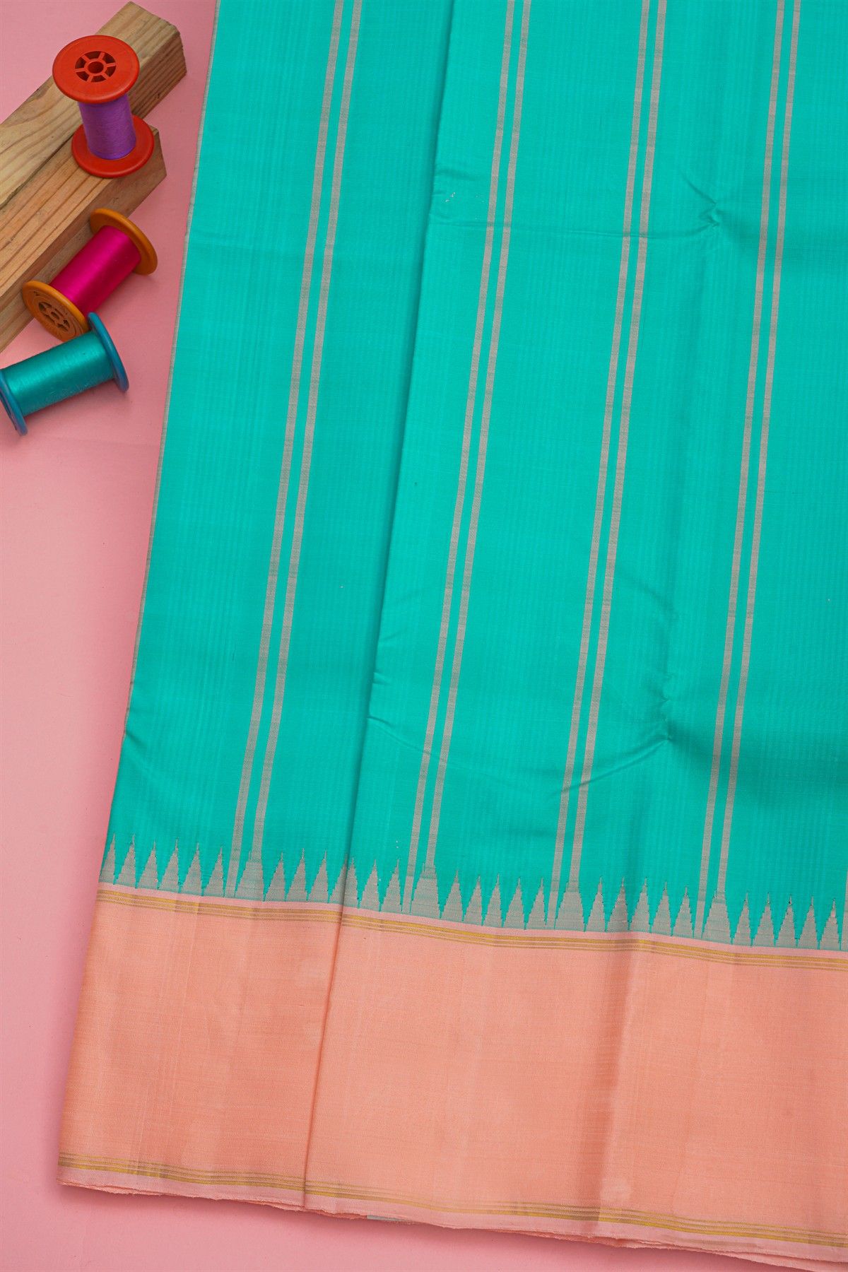 Kancheepuram Silk Sea Green Saree With Temple Border