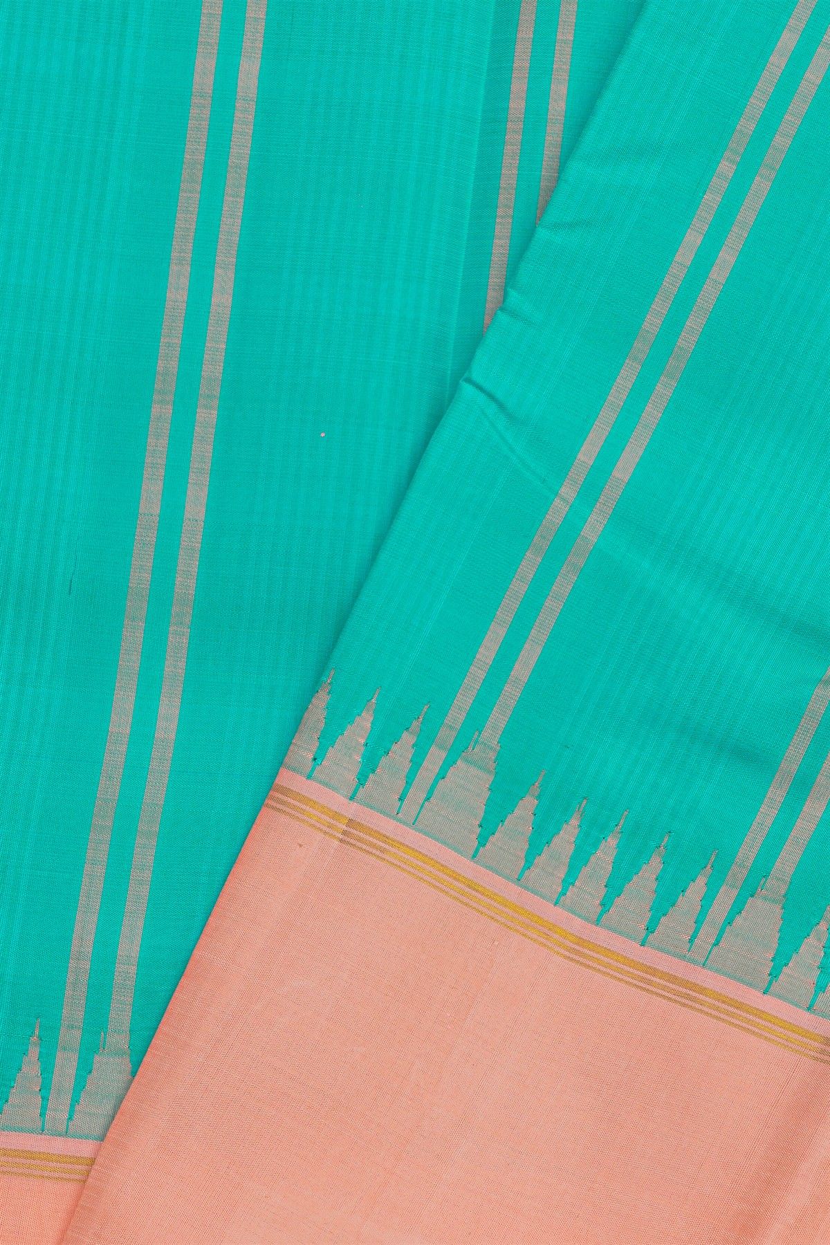 Kancheepuram Silk Sea Green Saree With Temple Border