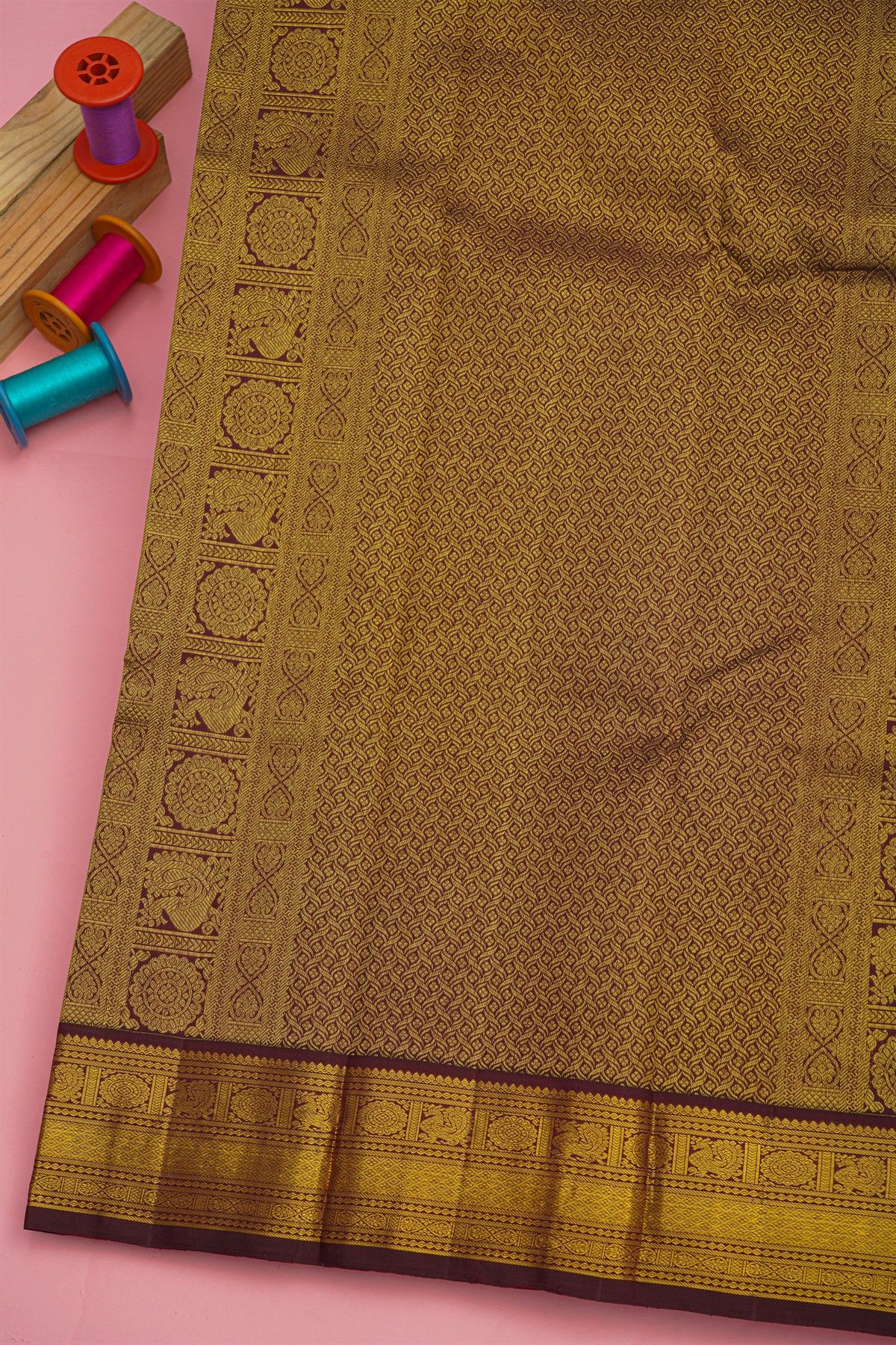 Kancheepuram Silk Multi-Colour Checked Saree With Kuttu Border