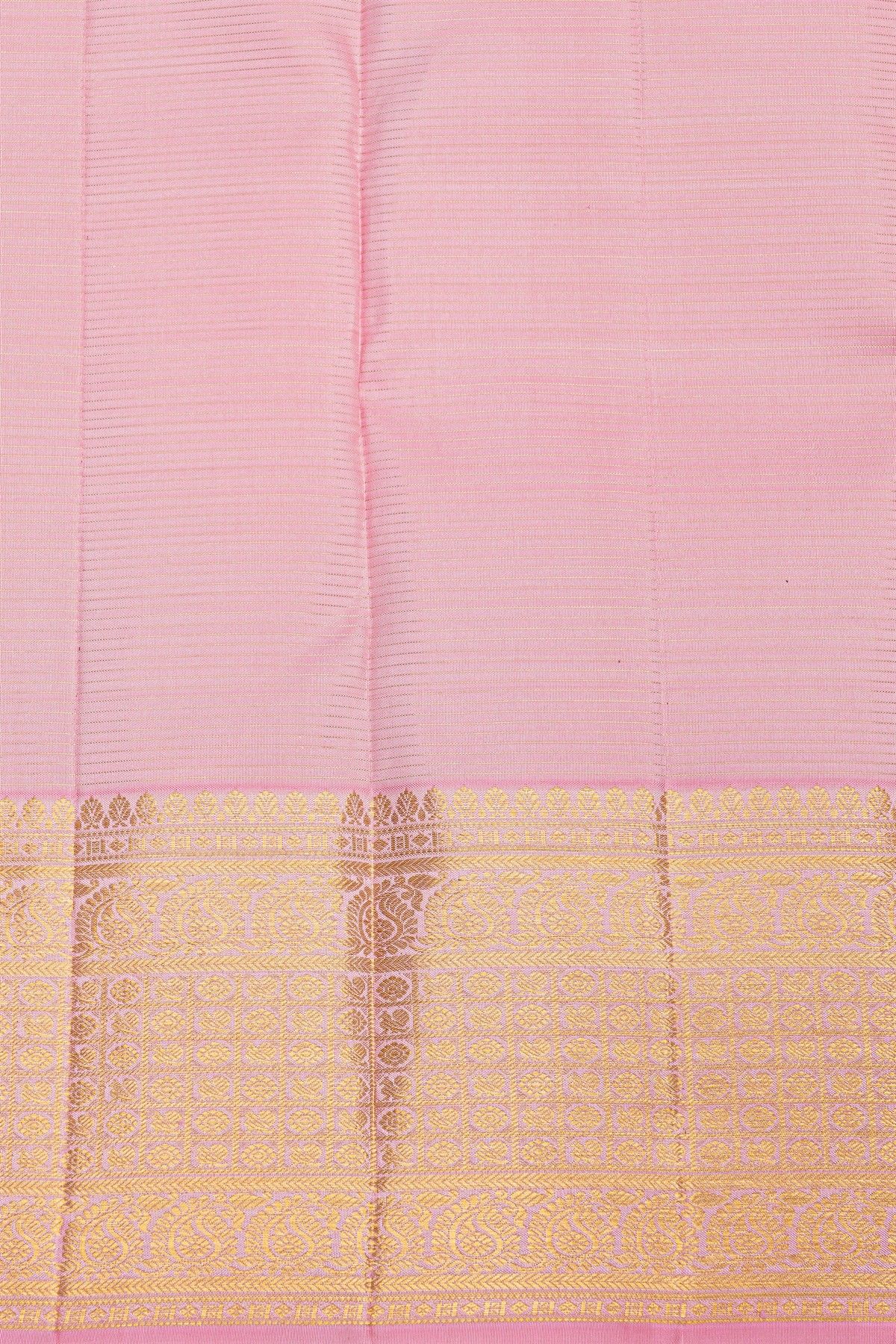 Kancheepuram Silk Maroon Saree With Florals And Peacocks In Checks Body And Contrast Florals And Peacocks Border