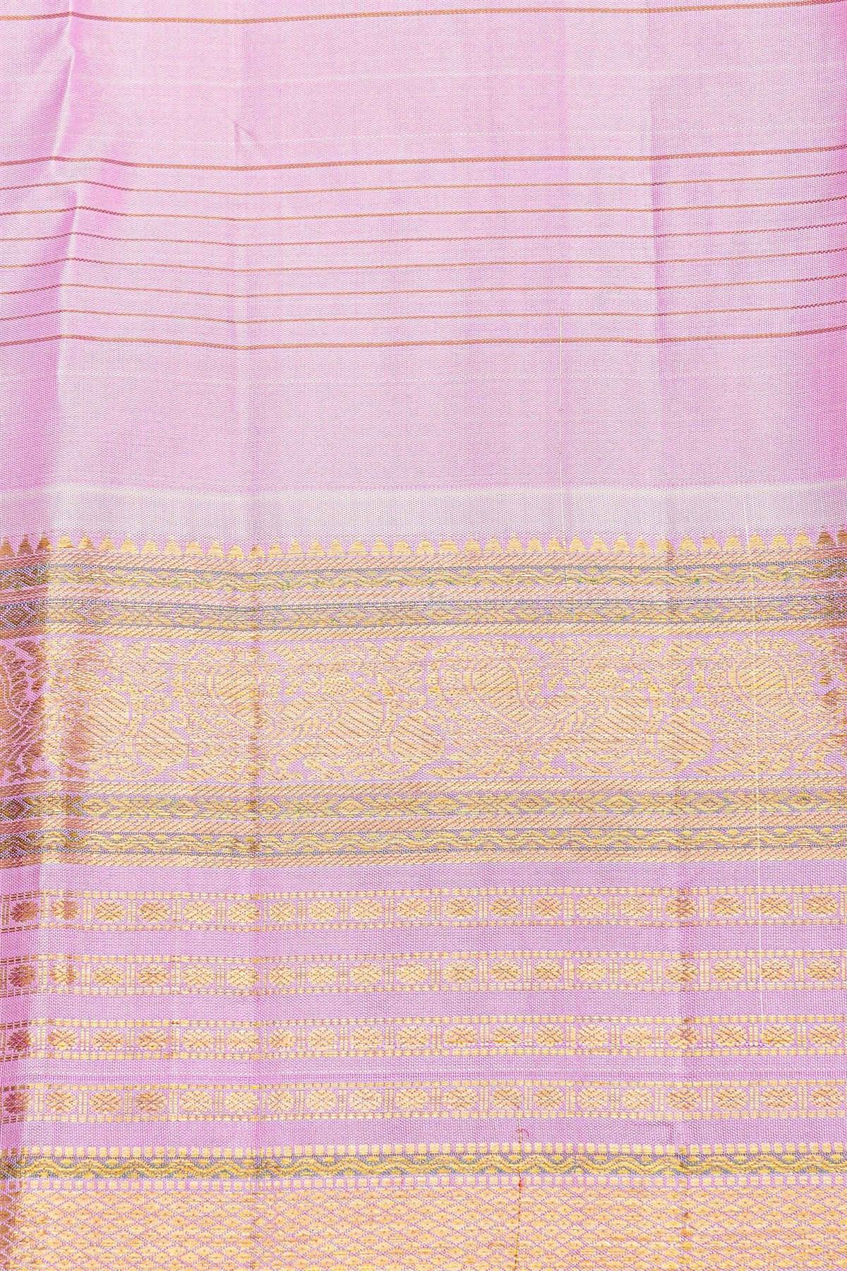 Kancheepuram Silk Bottle Green Saree With Zari Checks Body And Contrast Florals And Peacocks Border