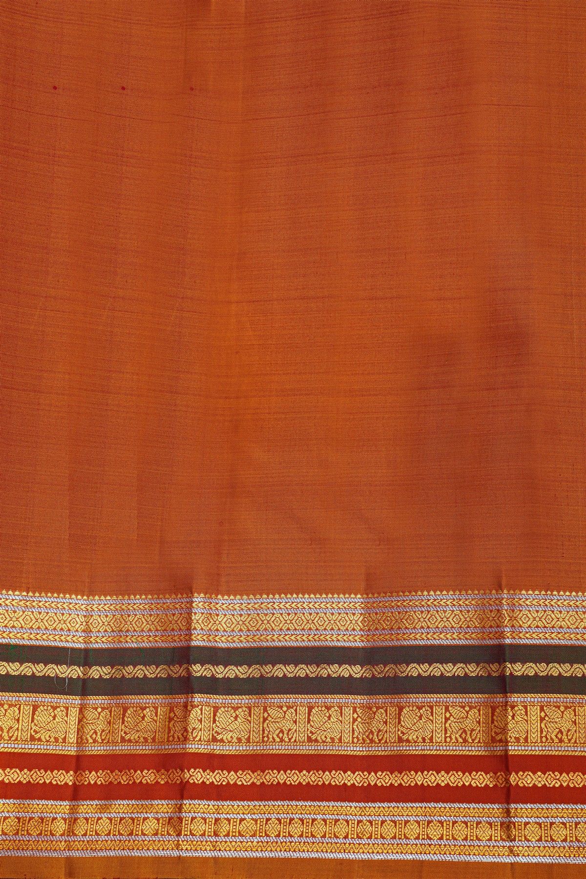 Kancheepuram Silk Wine Saree With Florals And Peacocks Body And Contrast Florals And Peacocks Border