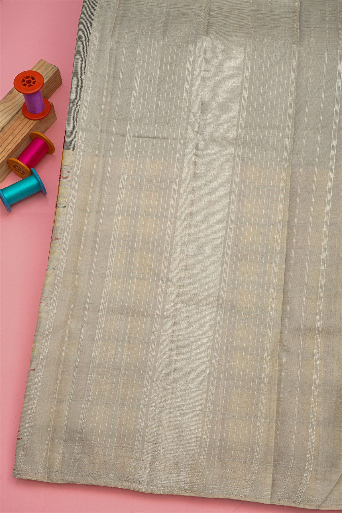 Kancheepuram Silk Black Saree With Multi-Colour Checks Half And Half Borderless