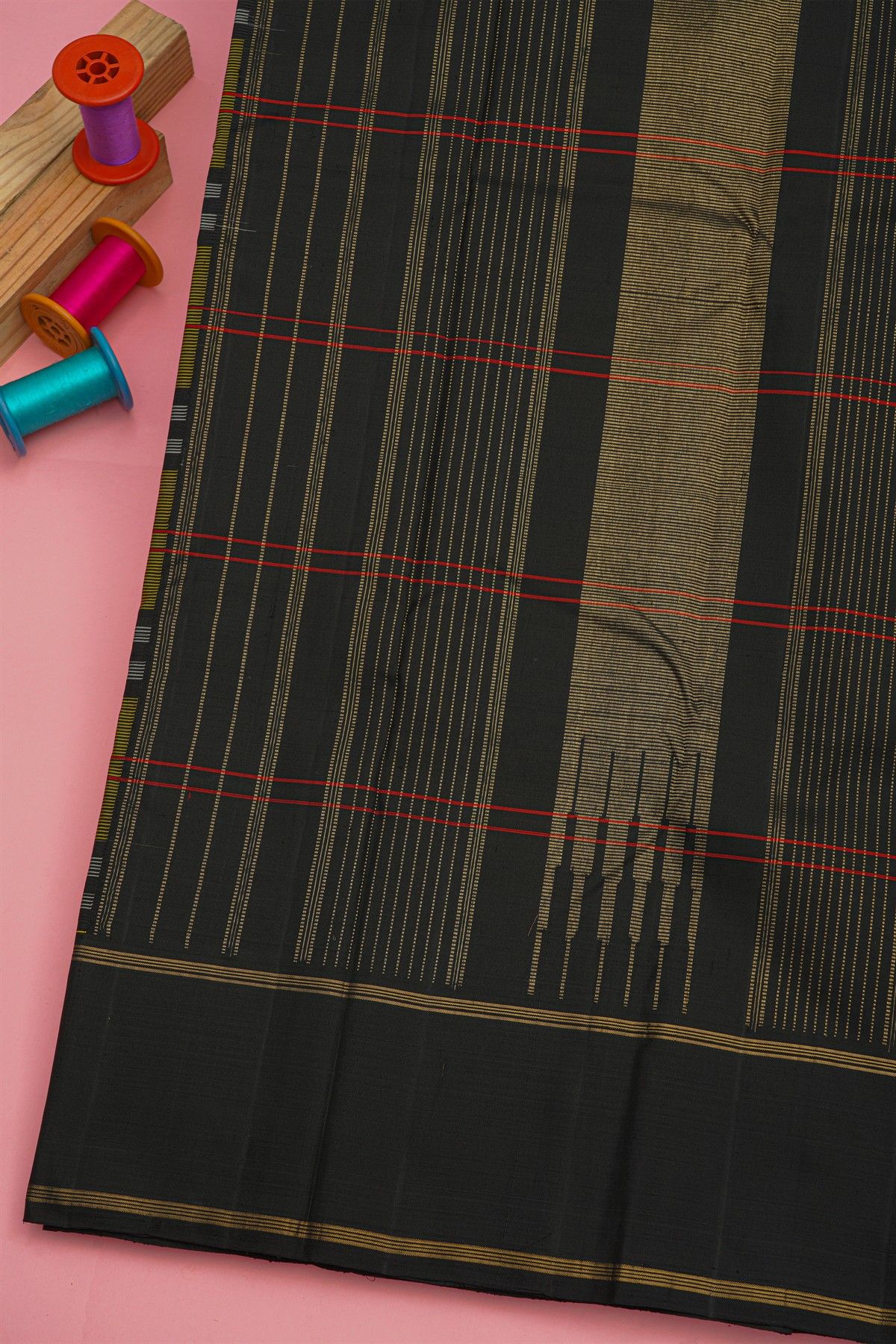 Kancheepuram Silk Multi Colour Checks Saree With Plain Temple Border