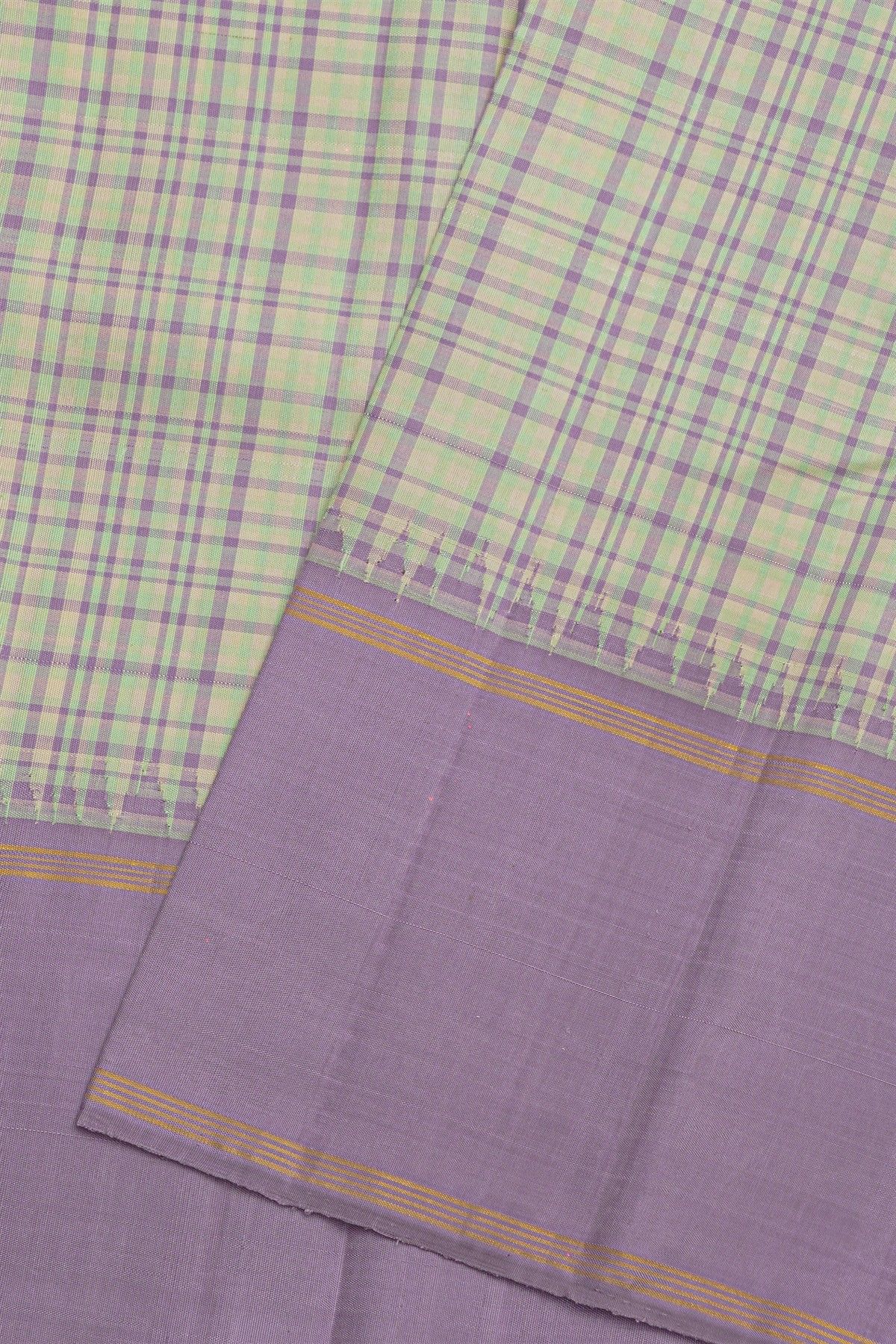 Kancheepuram Silk Mint Green Saree With Multi Checks Kuttu Plain Border