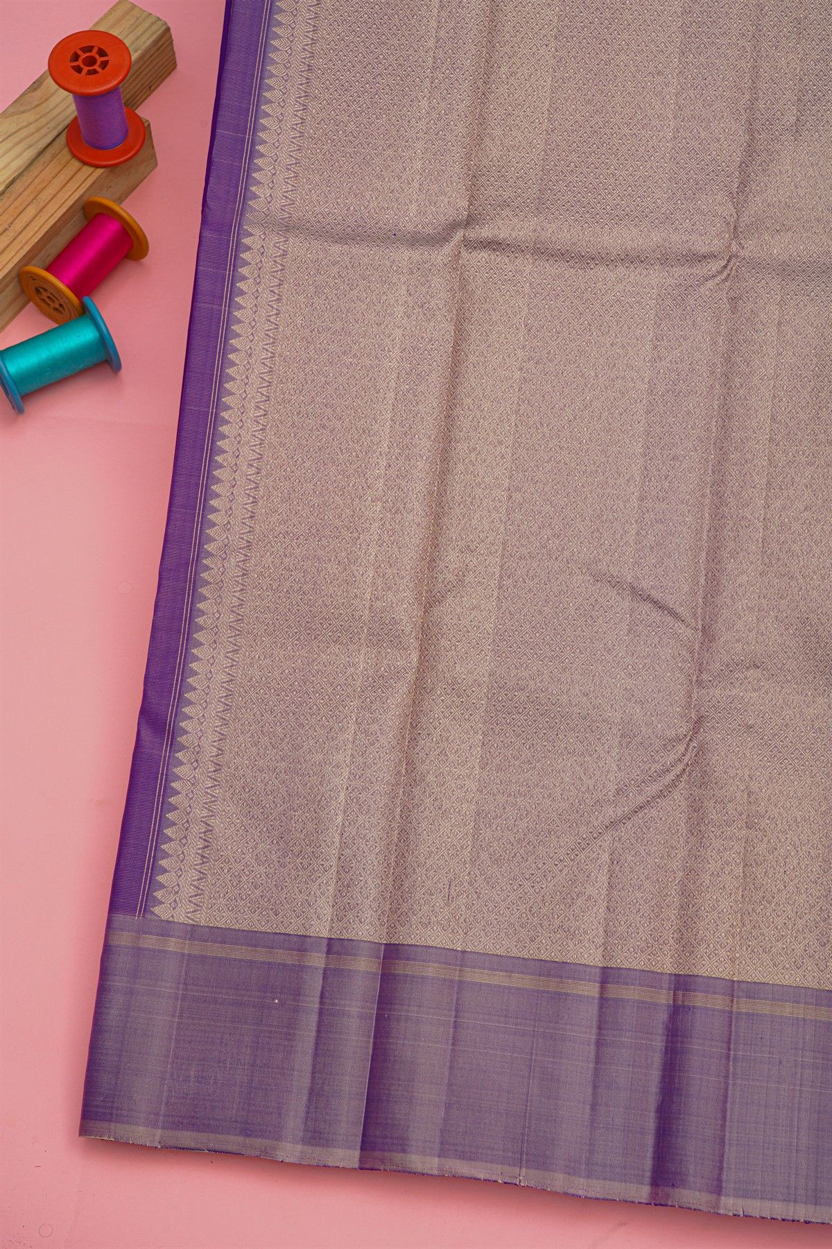 Kancheepuram Silk Violet Saree Floral Buttis And Zari Lines
