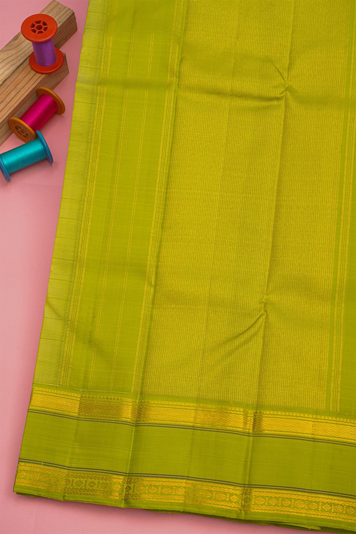 Kancheepuram Silk Off White Saree With Thread Checks Kuttu Gap Border