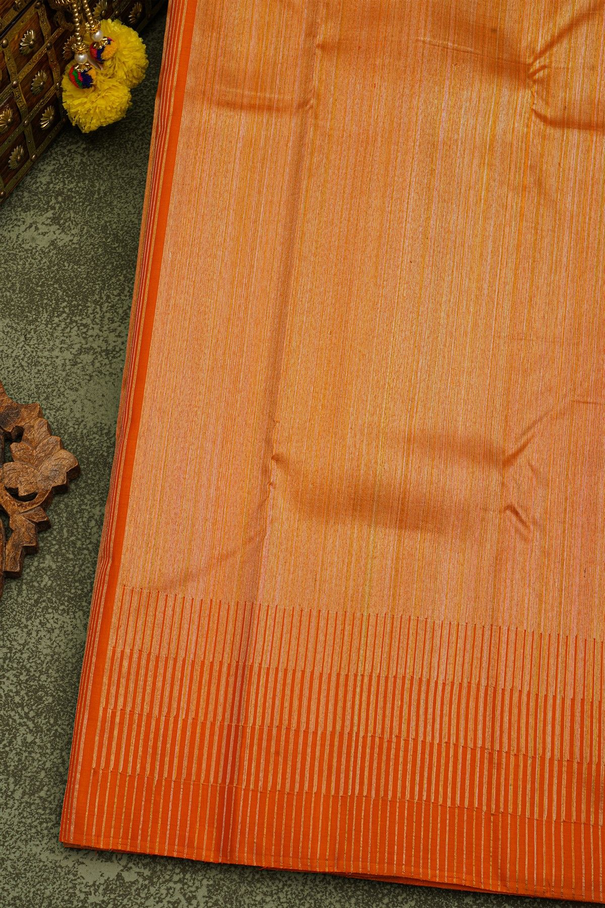 Kancheepuram Silk Orange Saree With Huge Golden Zari Temples And Buttis