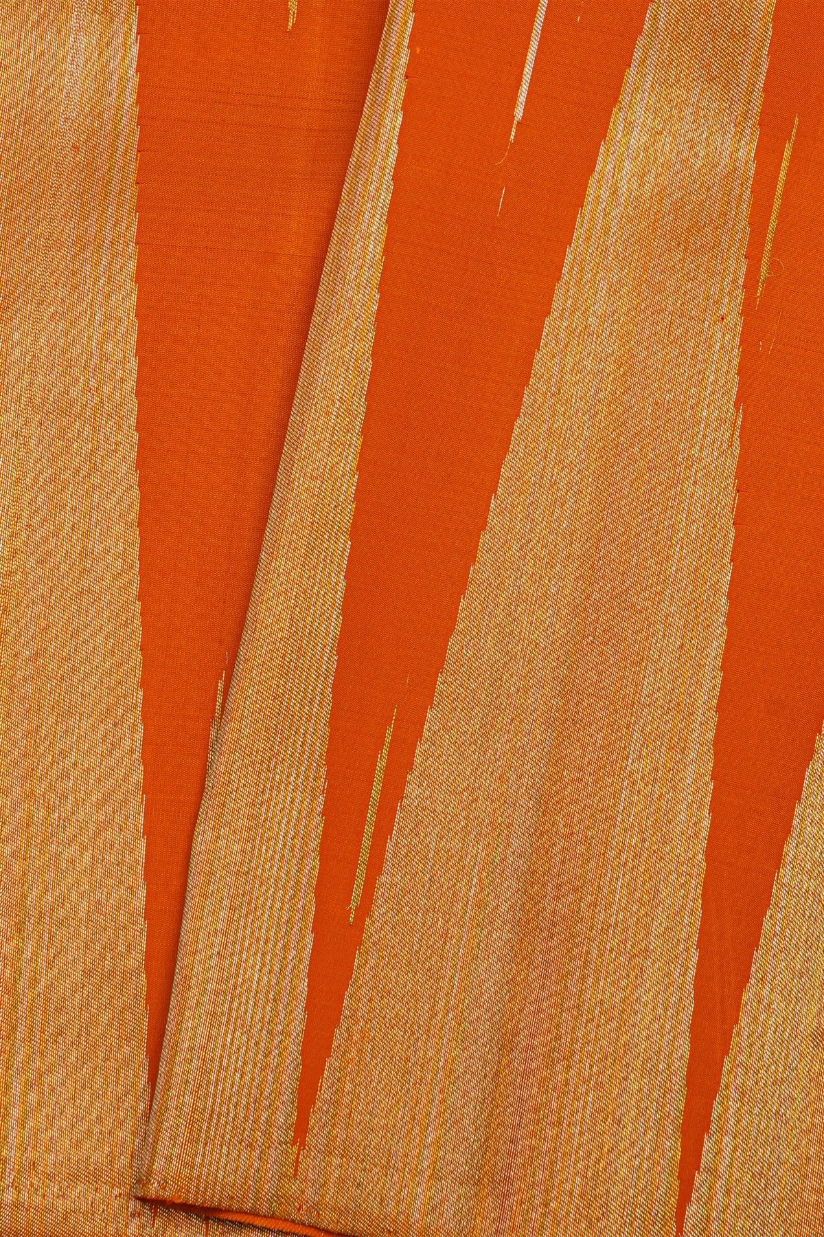 Kancheepuram Silk Orange Saree With Huge Golden Zari Temples And Buttis