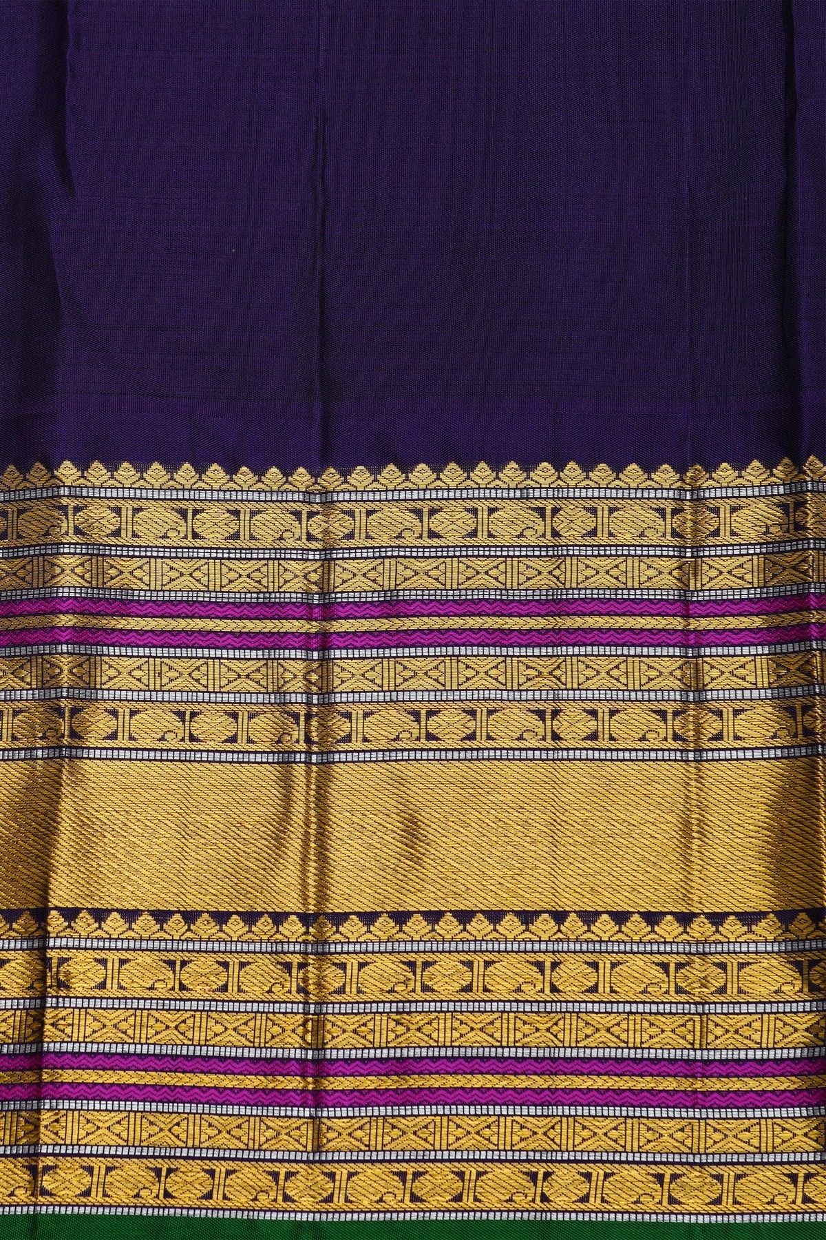 Kancheepuram Silk Yellow Saree With Gold Buttas And Peacock And Elephant Motif Kaddi Zari Border