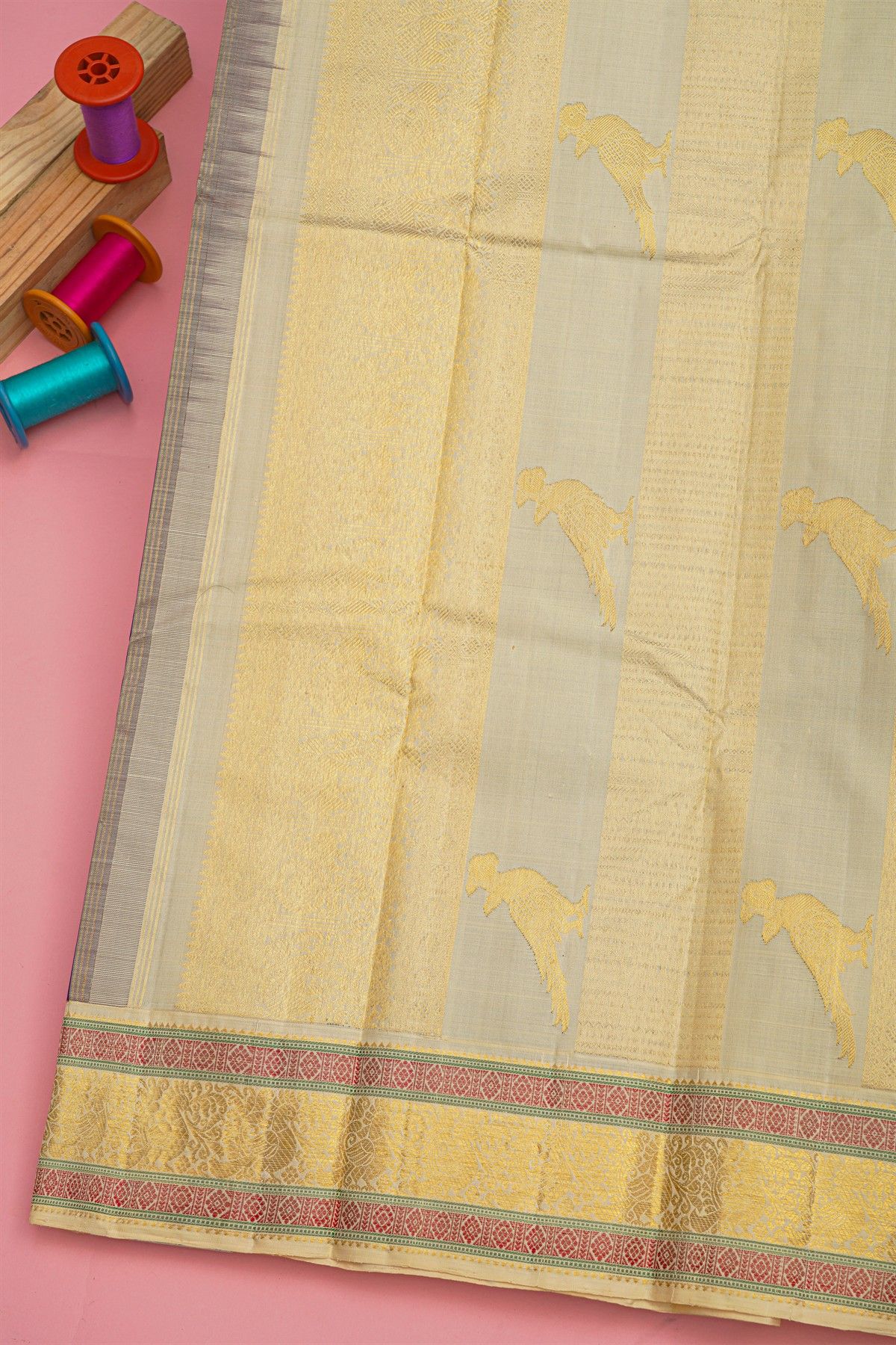 Kancheepuram Silk Violet Saree With Rudraksha Buttis Traditional Border