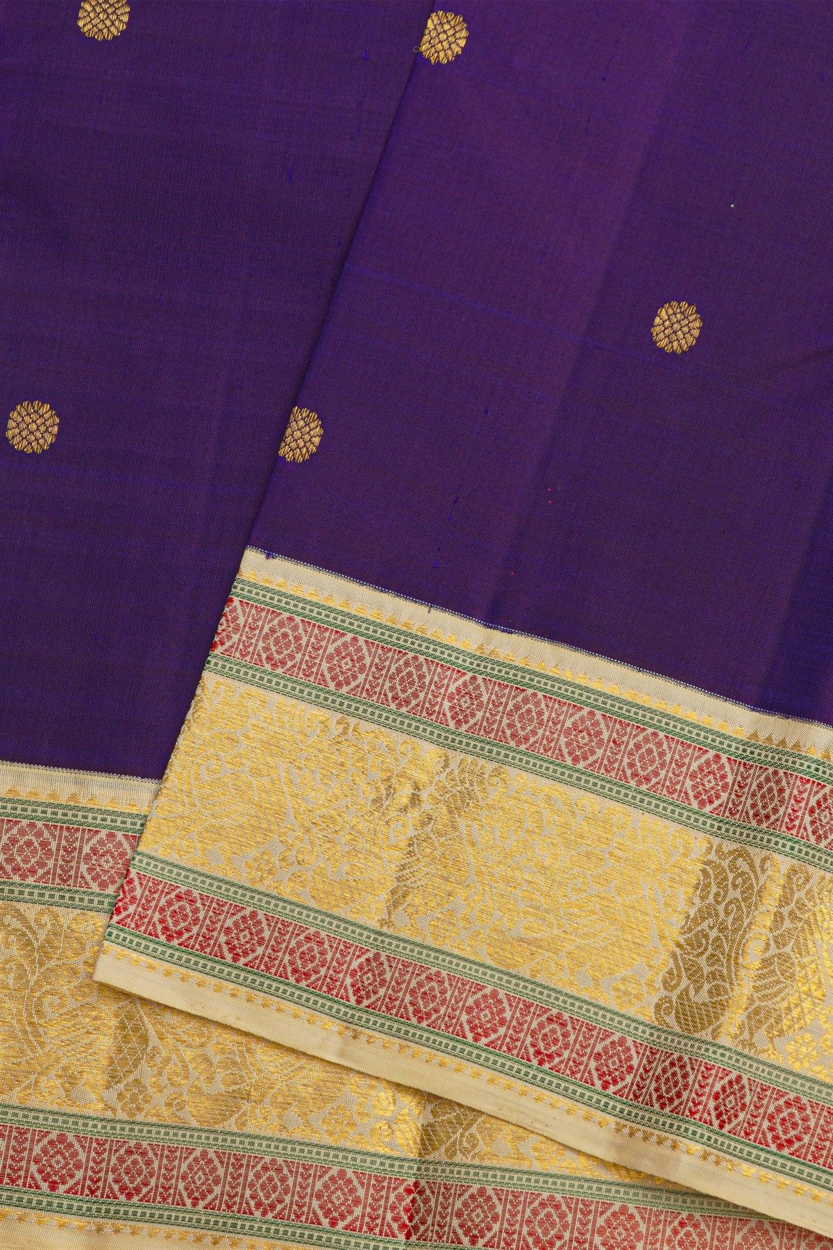 Kancheepuram Silk Violet Saree With Rudraksha Buttis Traditional Border