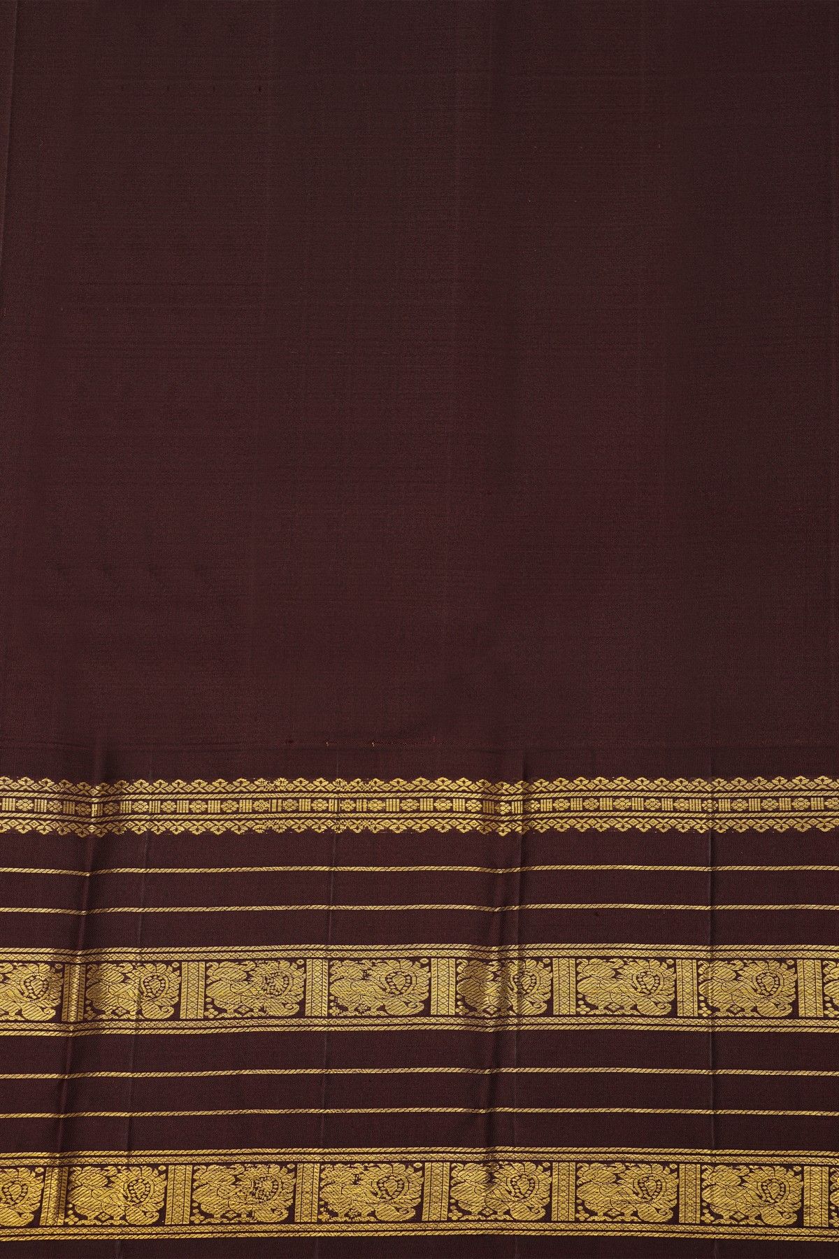 Kancheepuram Silk Light Grey Saree With Florals And Peacocks In Lines Body Traditional Border