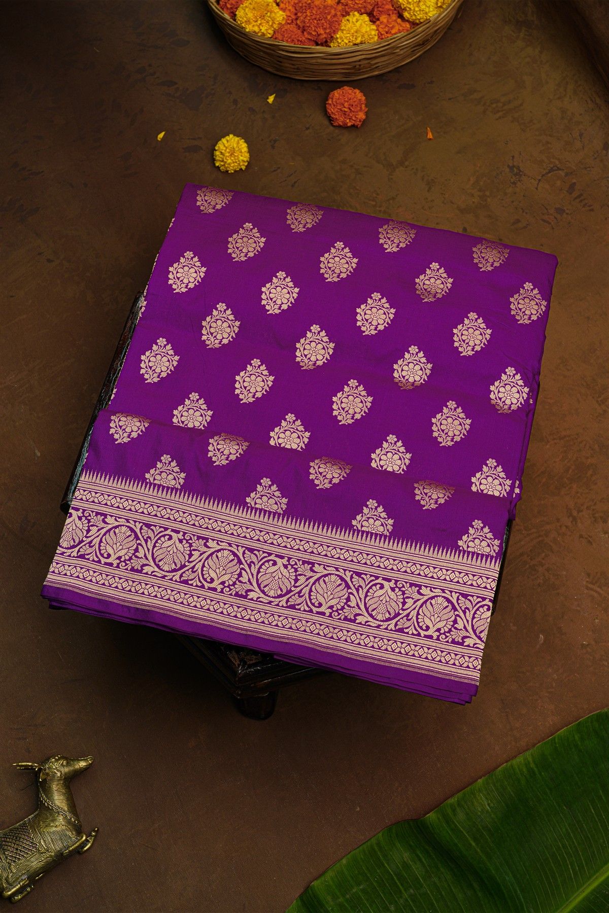 Banarasi Silk Purple Saree With Florals And Buttis