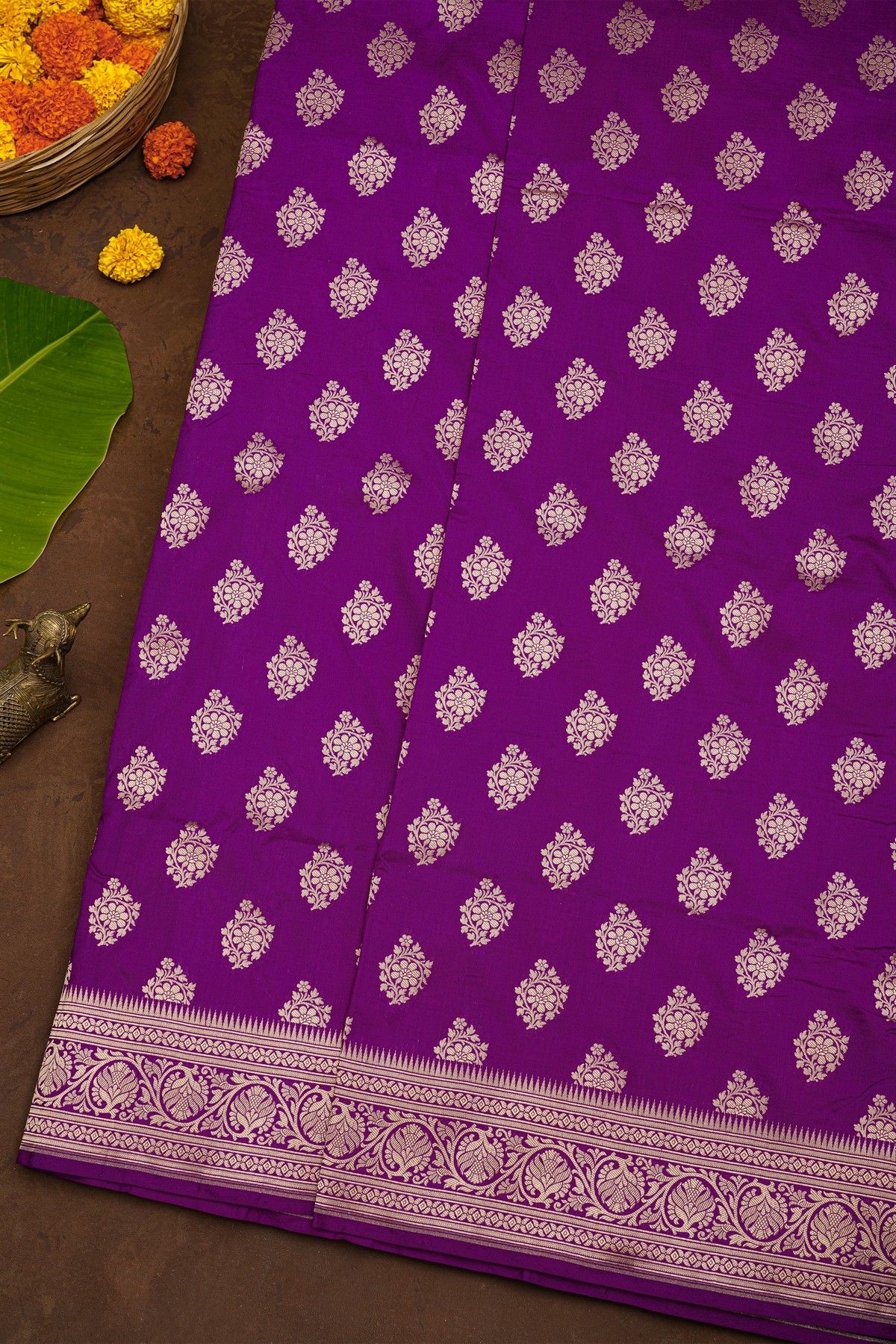Banarasi Silk Purple Saree With Florals And Buttis