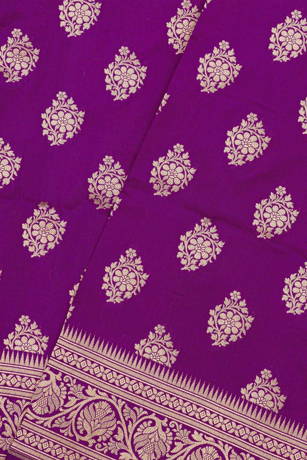Banarasi Silk Purple Saree With Florals And Buttis