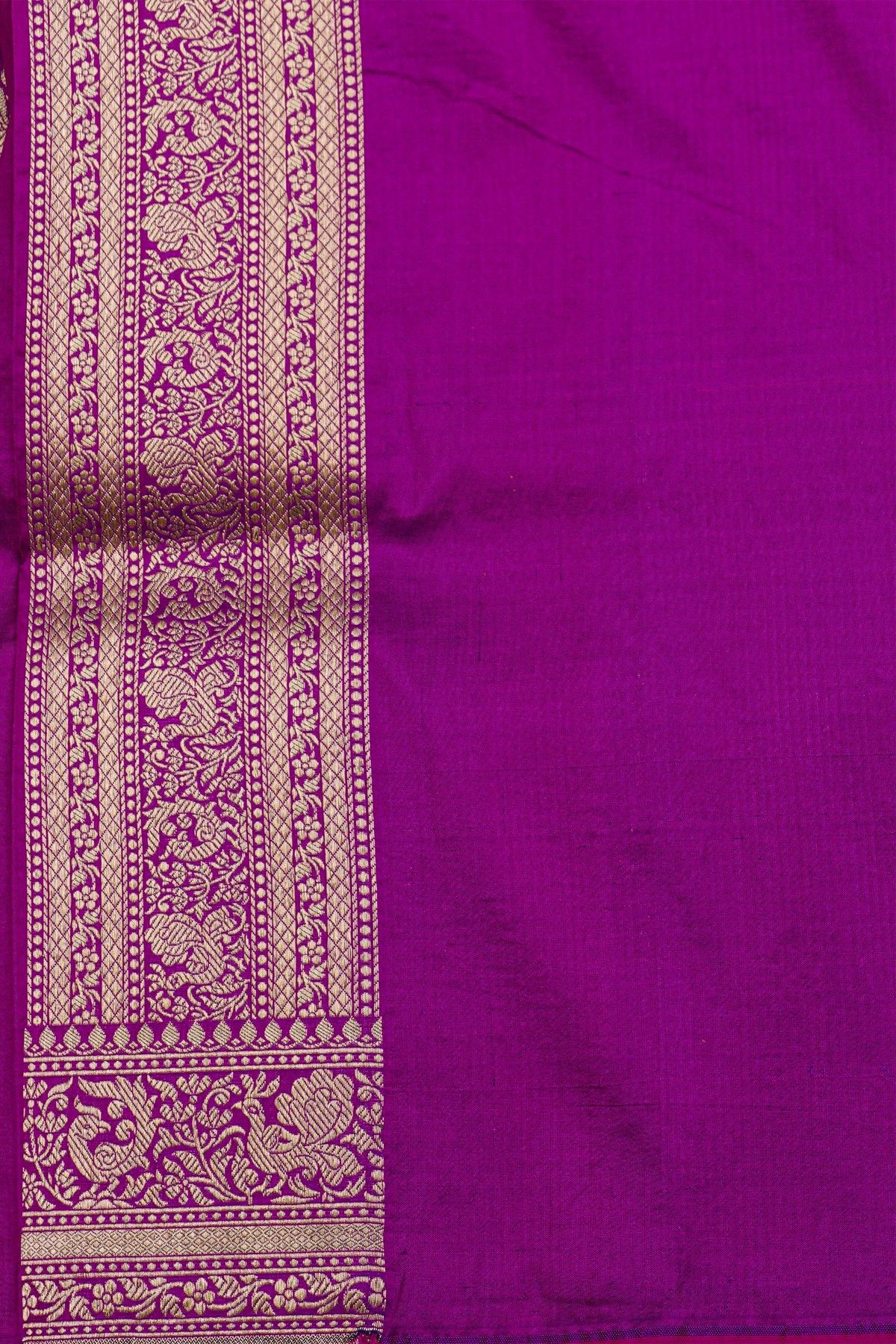 Banarasi Silk Purple Saree With Florals And Birds