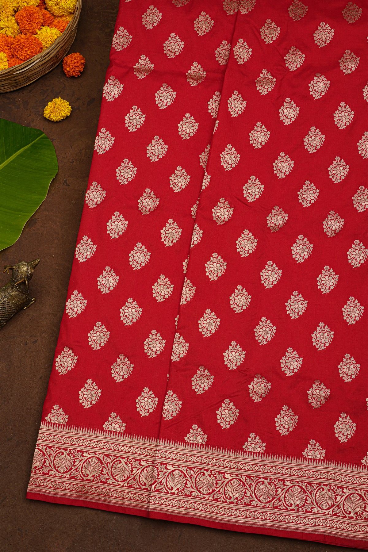 Banarasi Silk Red Saree With Self Border
