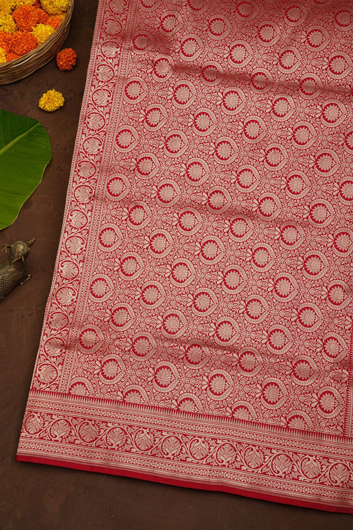 Banarasi Silk Red Saree With Self Border
