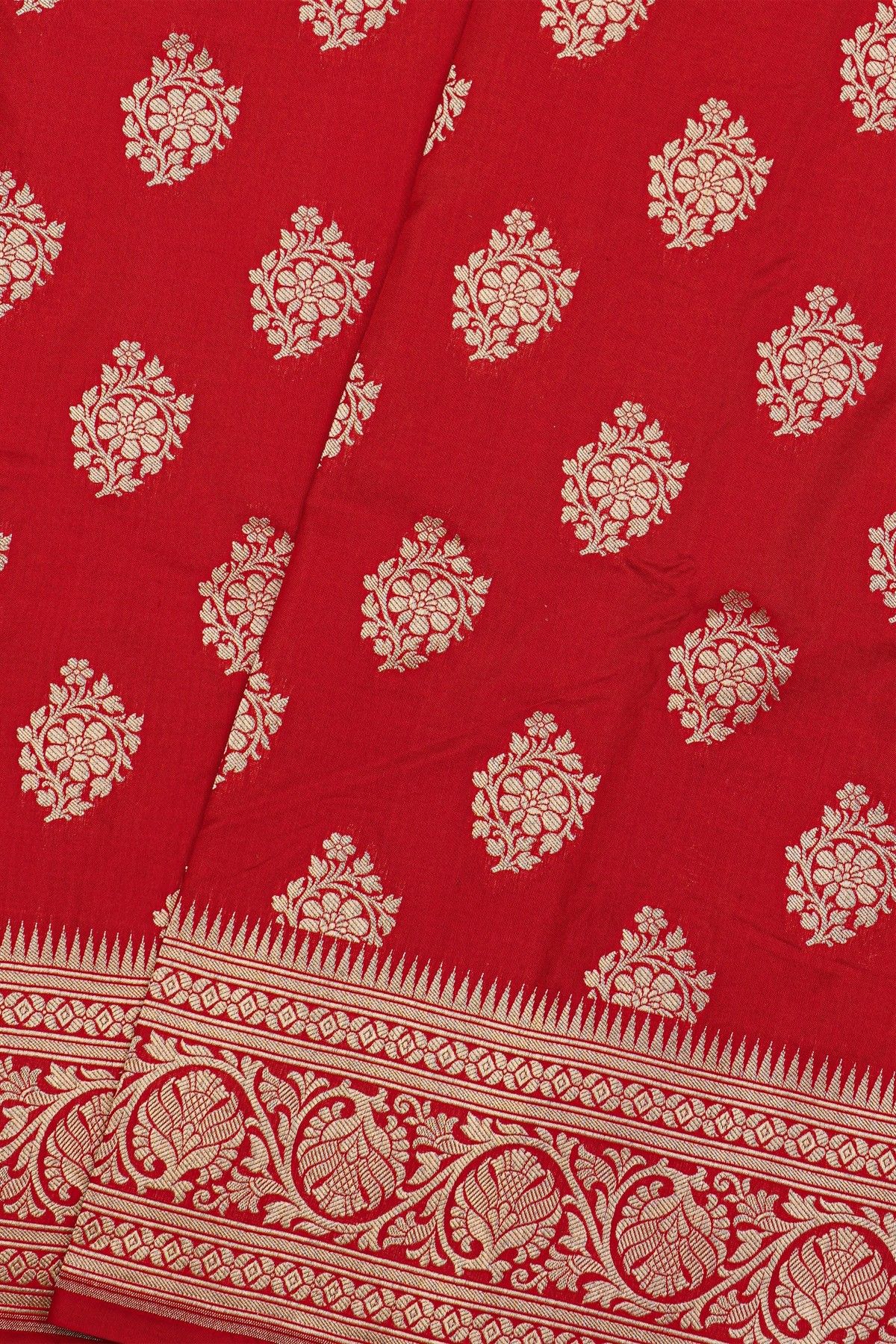 Banarasi Silk Red Saree With Self Border