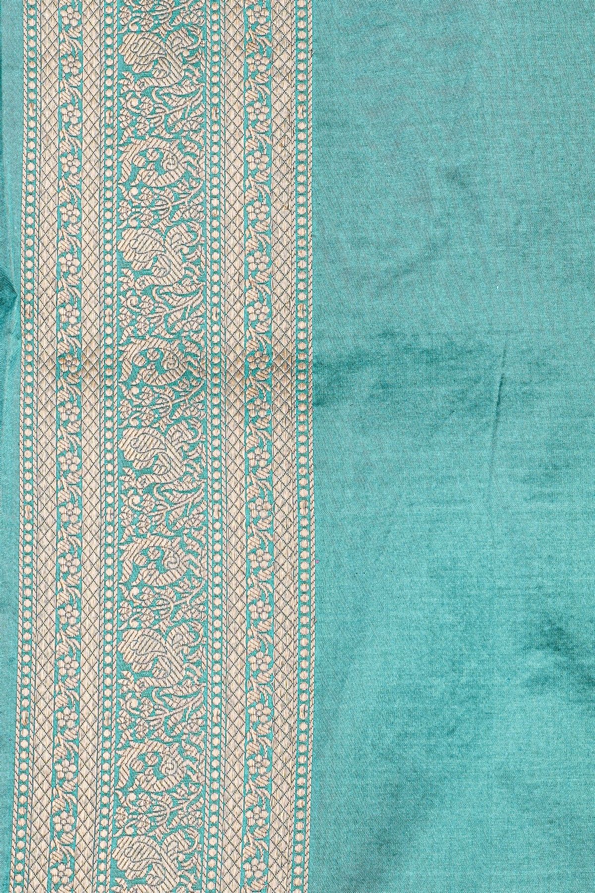 Banarasi Silk Sky Blue Saree With Florals And Birds