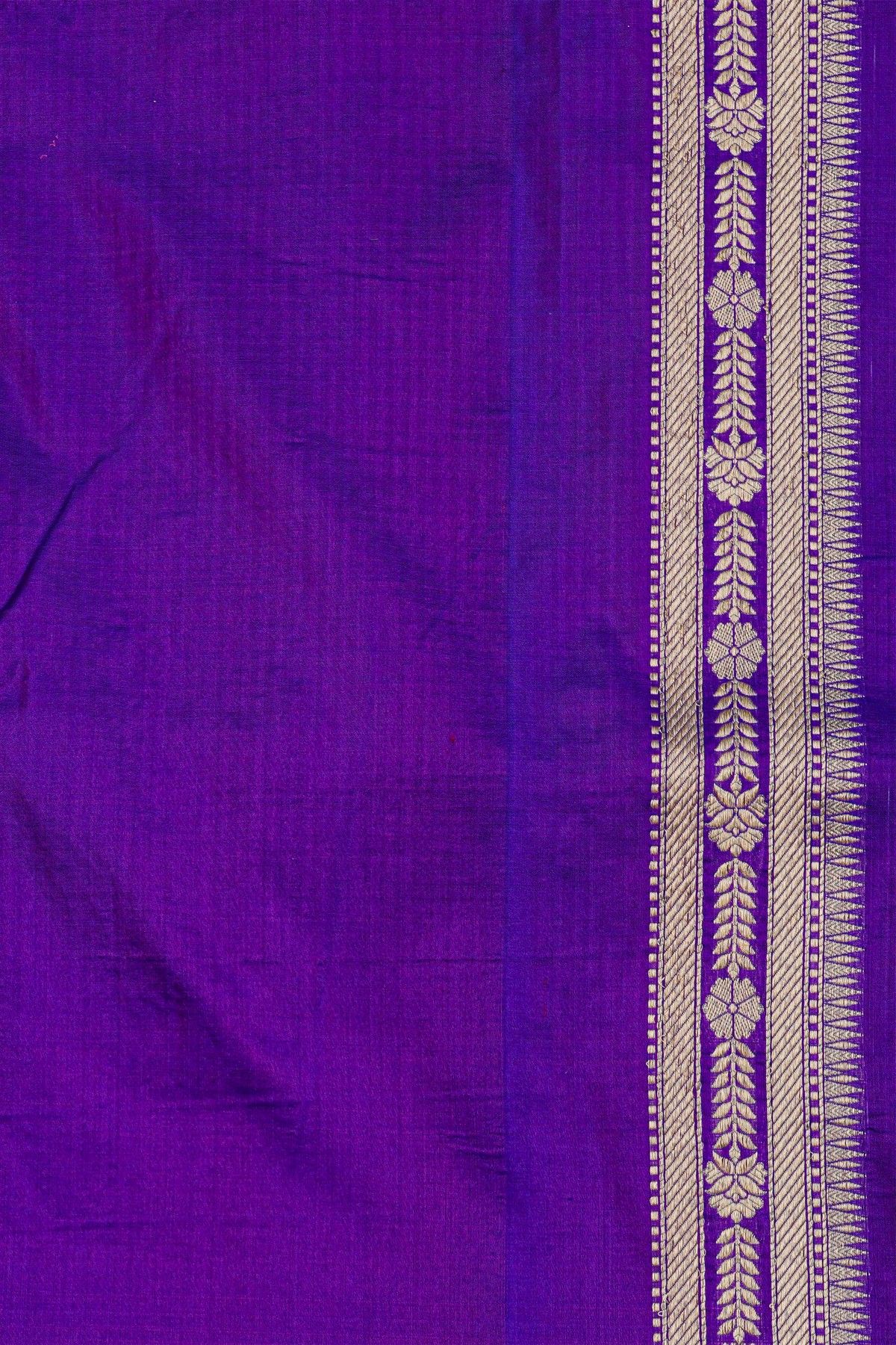 Banarasi Silk Purple Saree With Florals And Leaves Self Border
