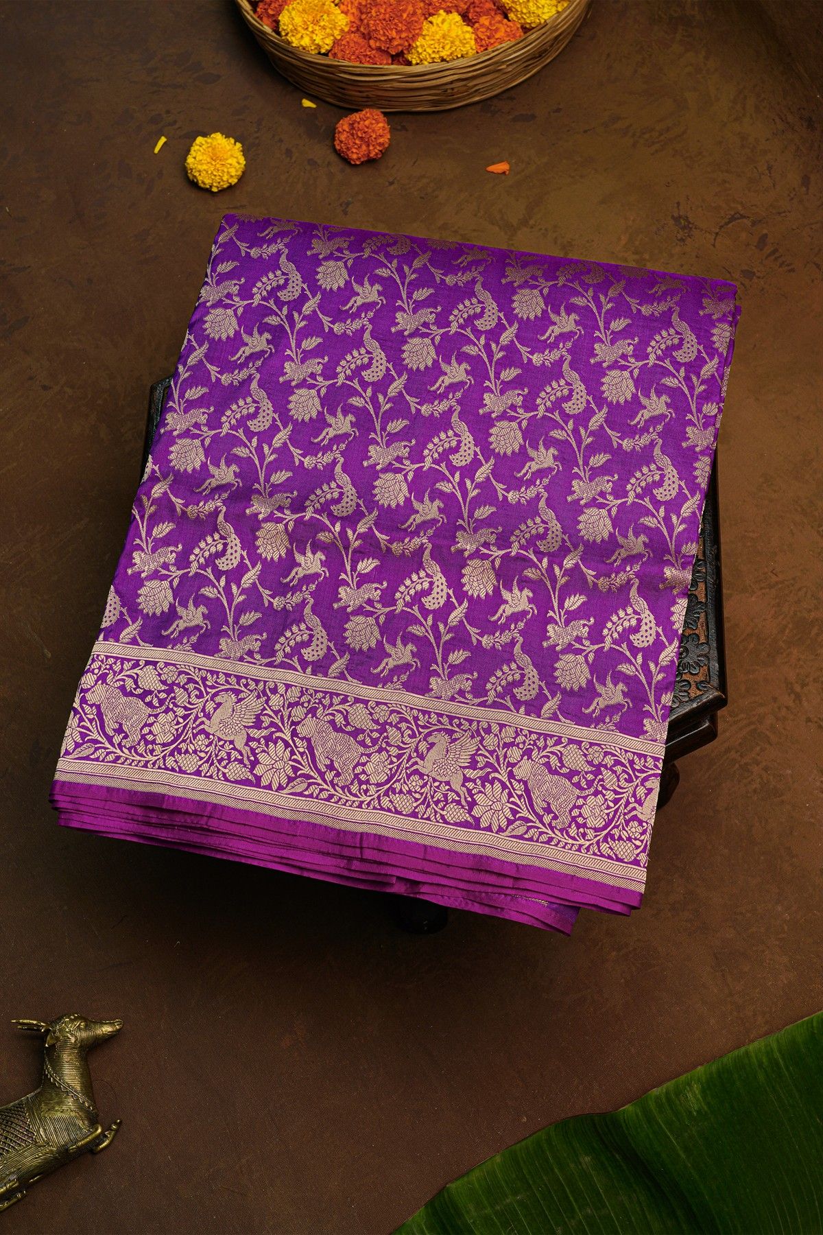 Banarasi Silk Violet Saree With All Over Floral Jaal