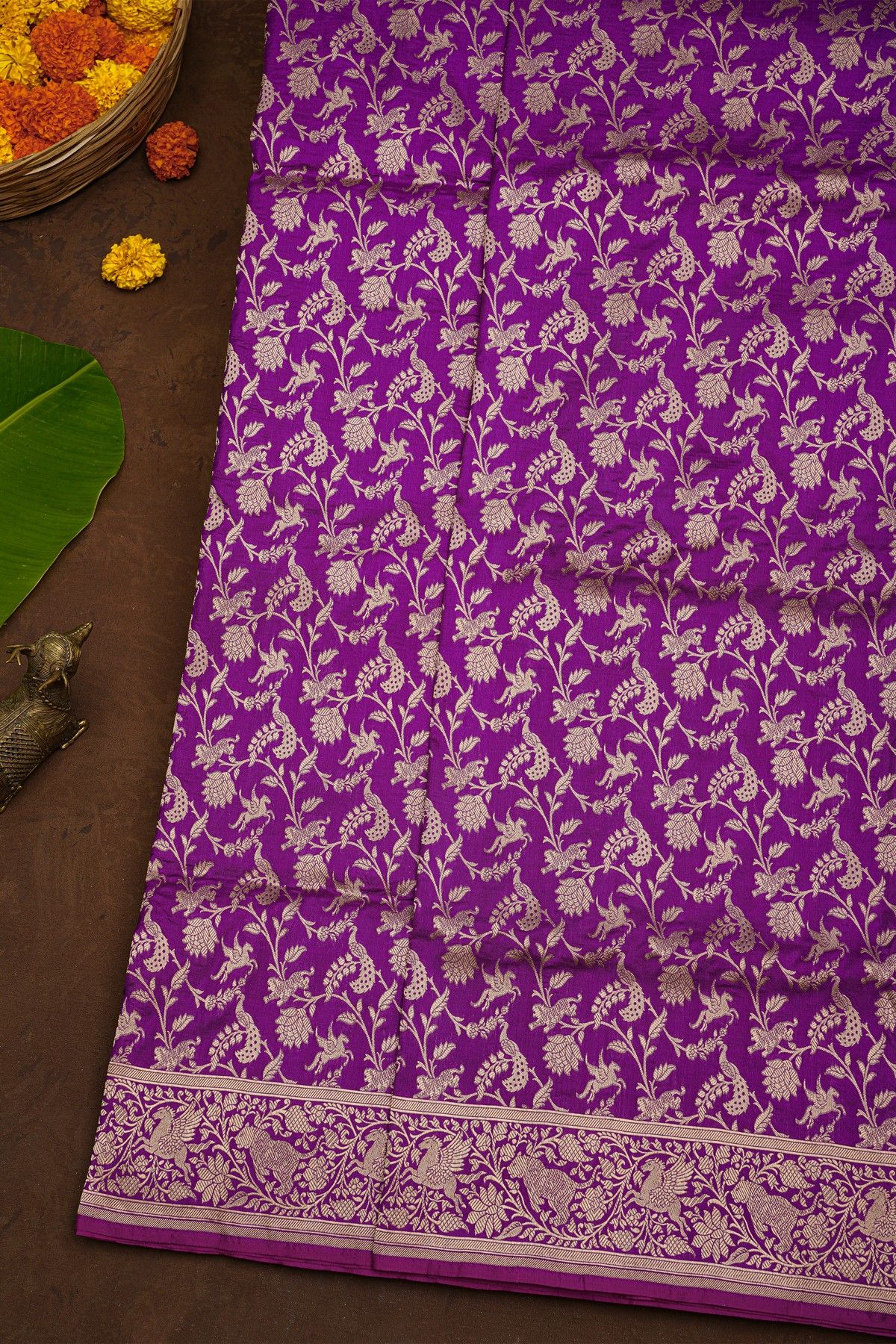 Banarasi Silk Violet Saree With All Over Floral Jaal