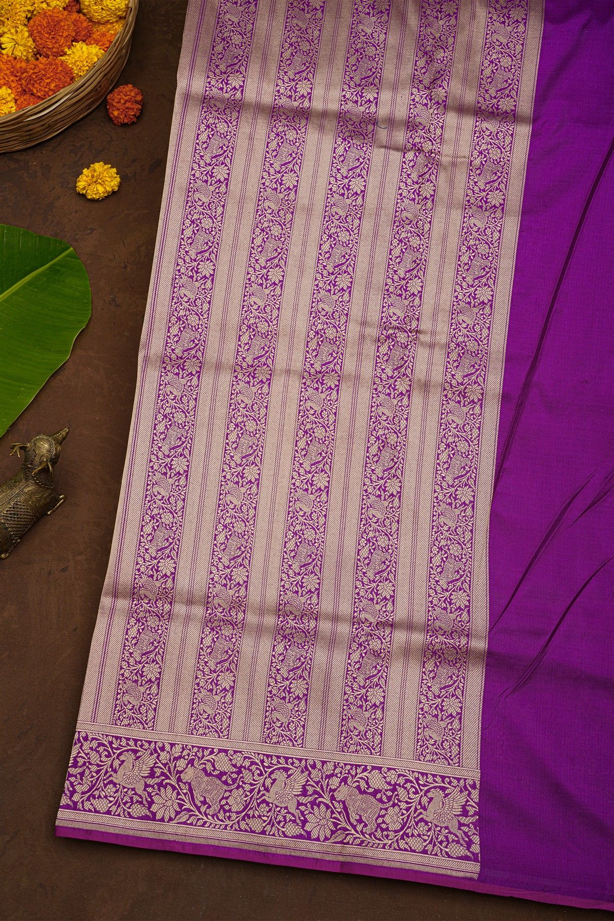 Banarasi Silk Violet Saree With All Over Floral Jaal