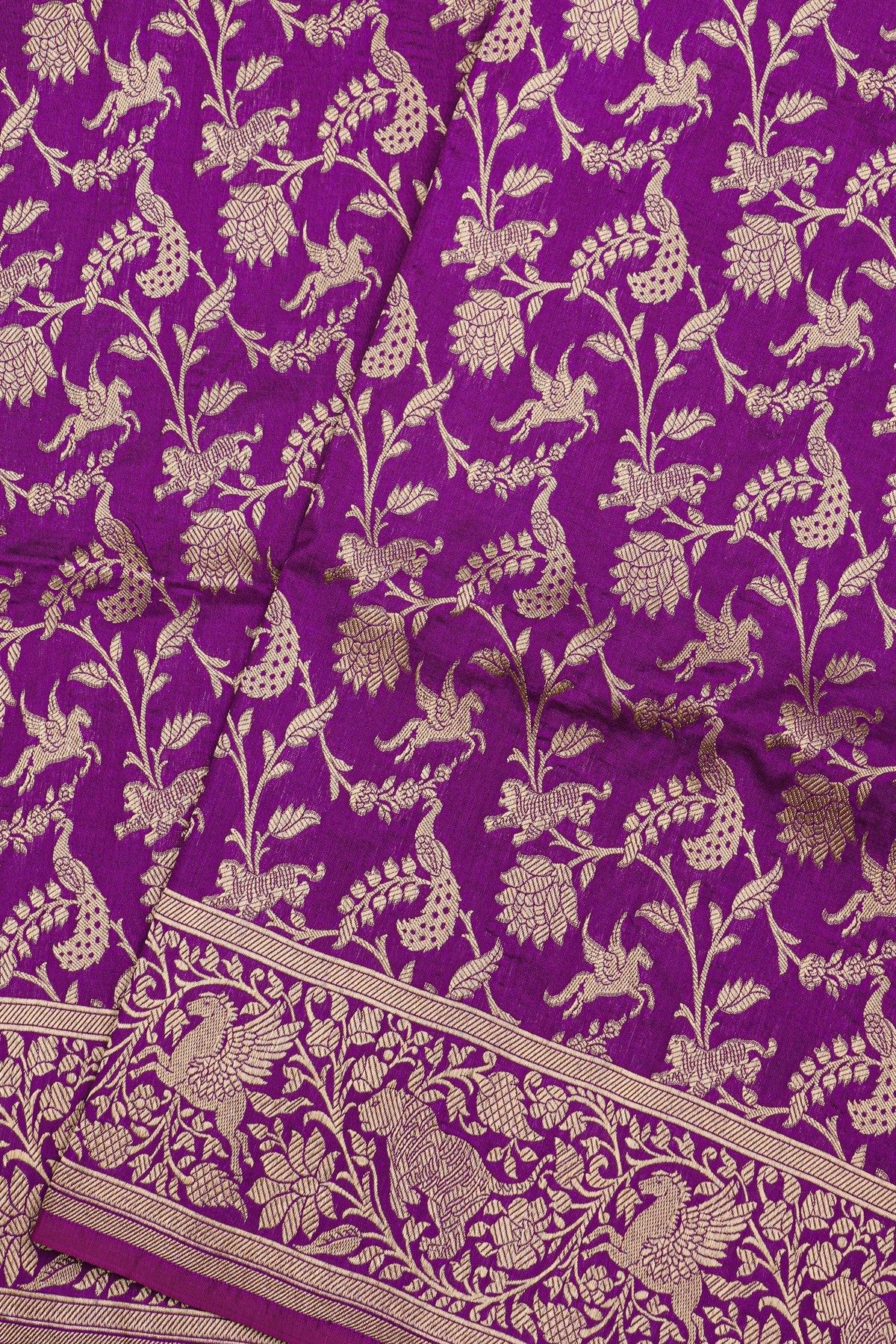 Banarasi Silk Violet Saree With All Over Floral Jaal
