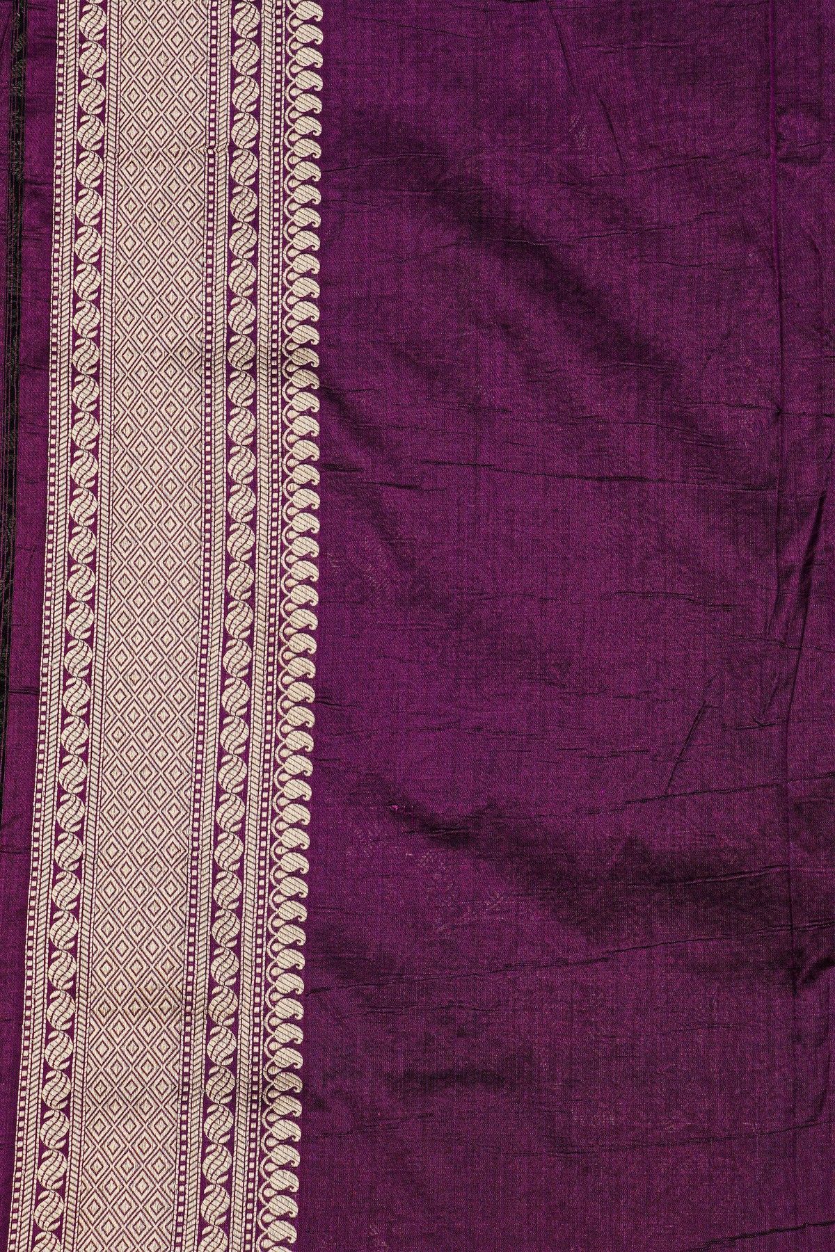 Banarasi Silk Dark Purple Saree With Diamonds In Zari Border