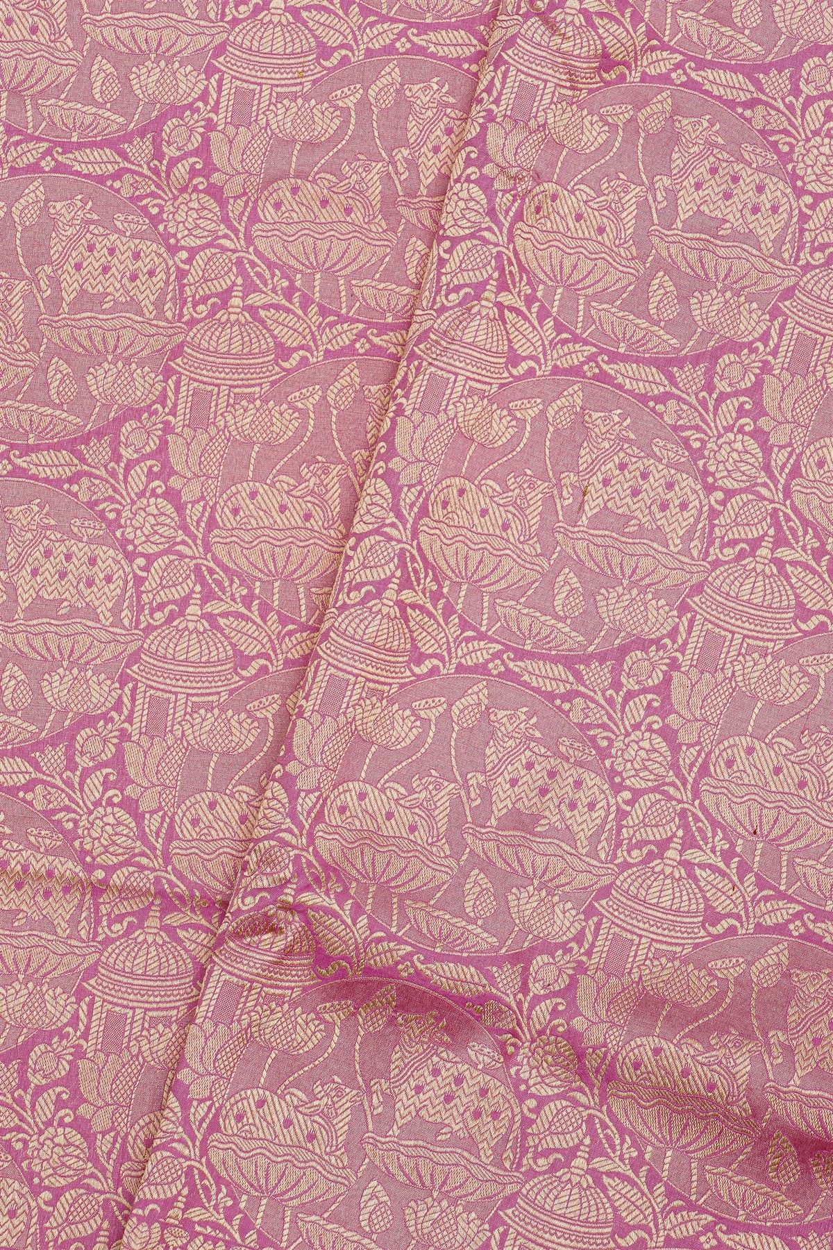 Banarasi Silk Baby Pink Saree WIth Florals And Cows Body