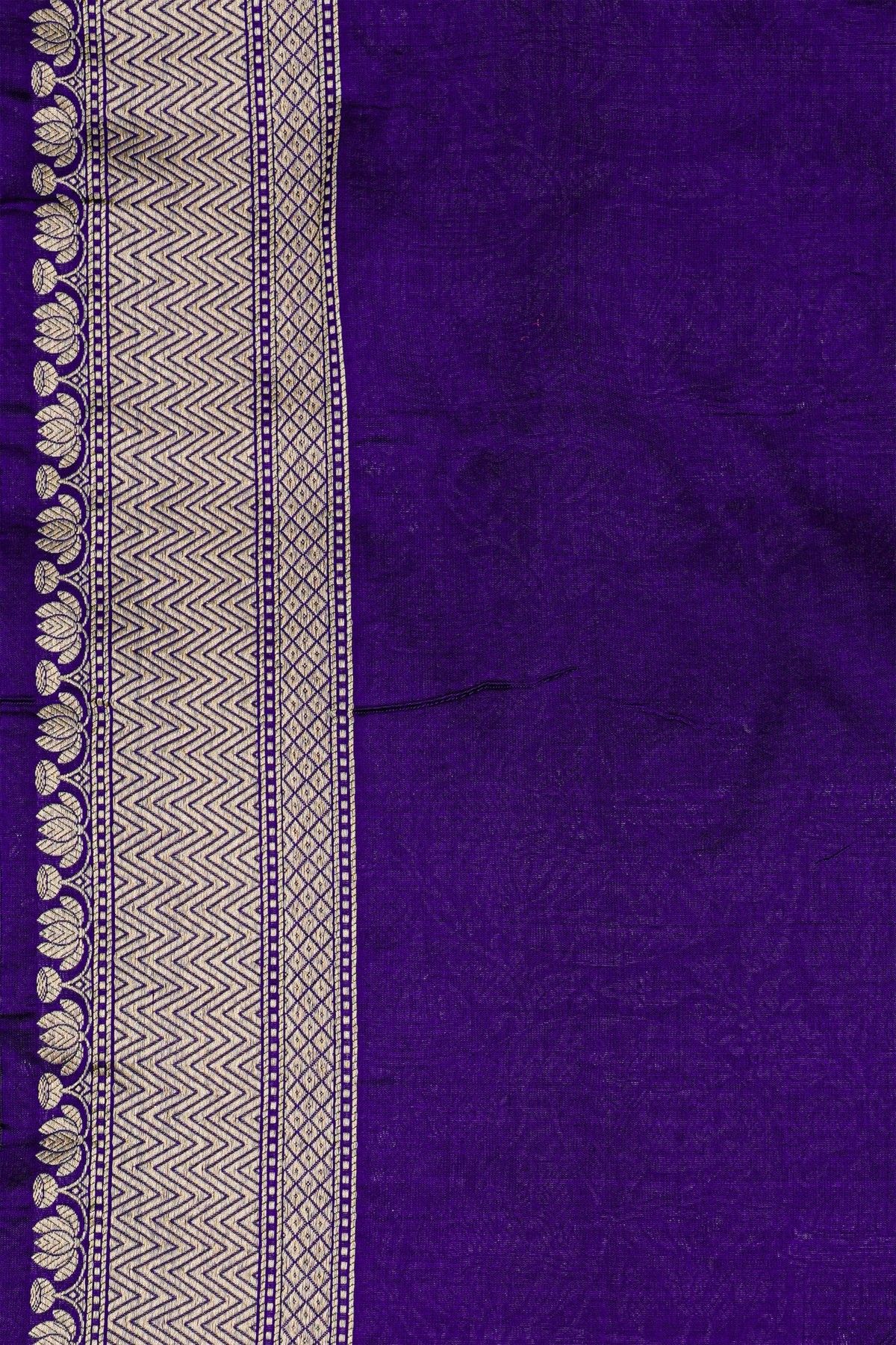 Banarasi Silk Royal Blue Saree With Florals And Cows Body
