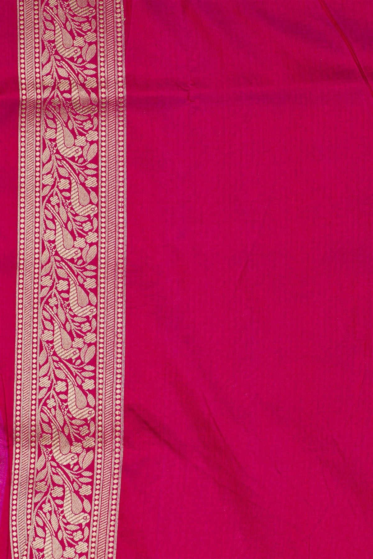 Banarasi Silk Pink Saree With Florals And Birds Border