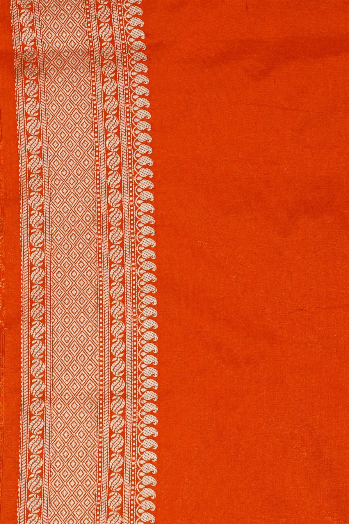 Banarasi Silk Orange Saree With Diamonds In Zari Border