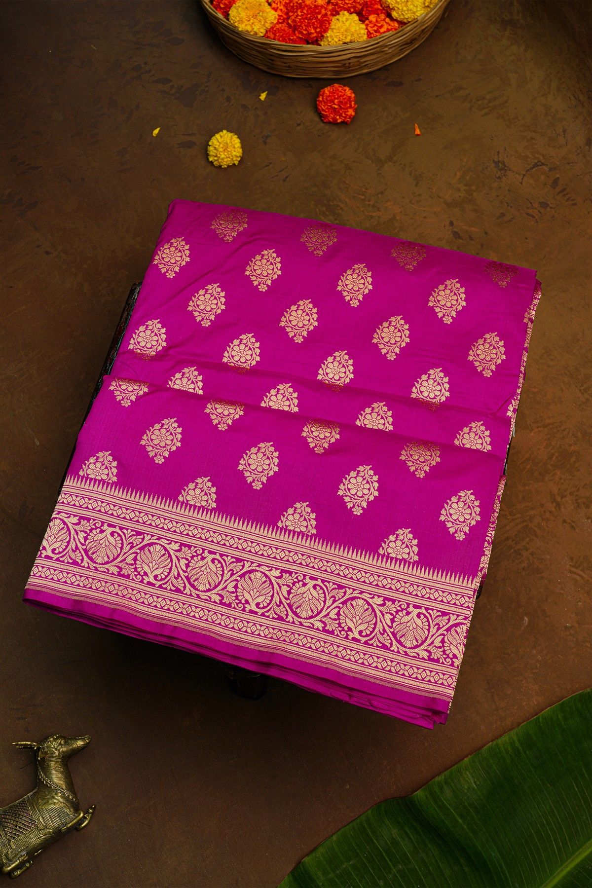 Banarasi Silk Pink Saree With Florals And Buttis Body