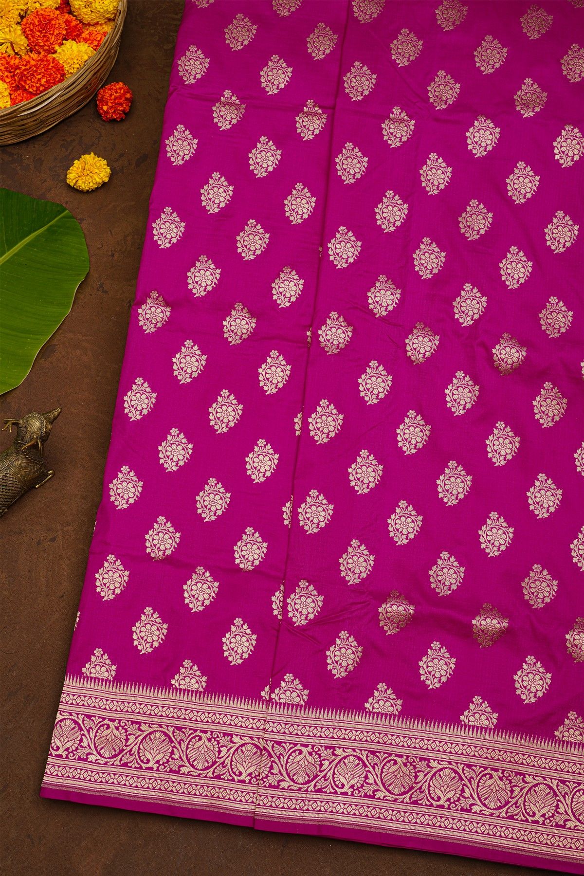 Banarasi Silk Pink Saree With Florals And Buttis Body