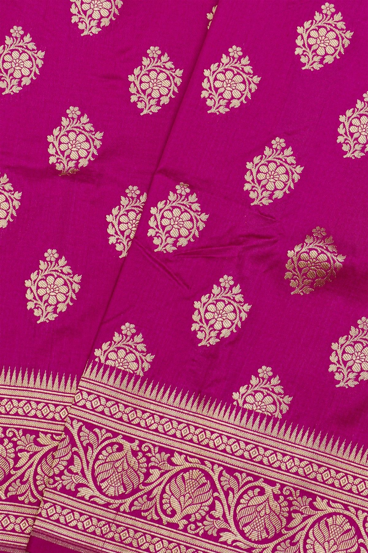 Banarasi Silk Pink Saree With Florals And Buttis Body
