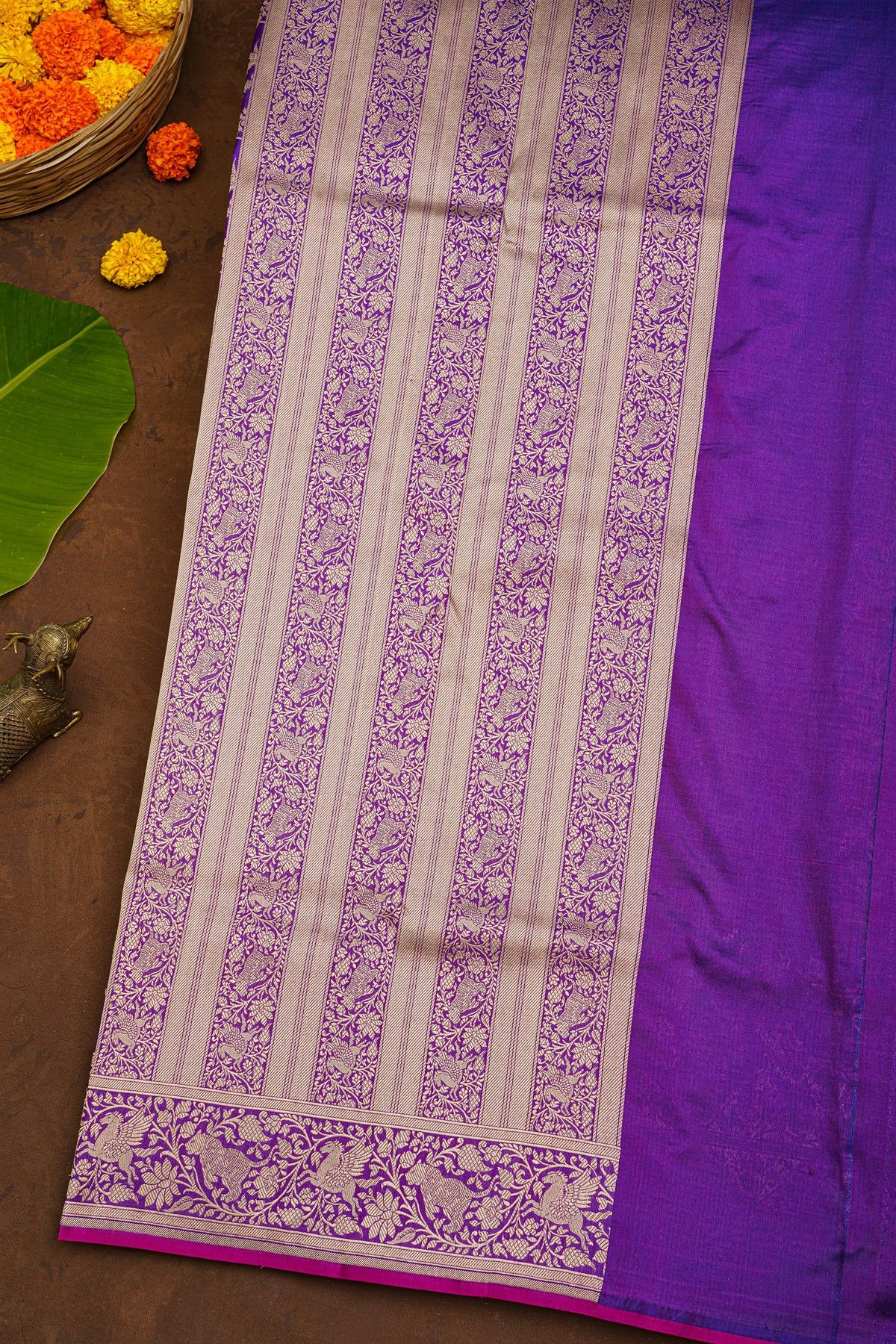 Banarasi Silk Royal Blue Saree With Florals Self Border