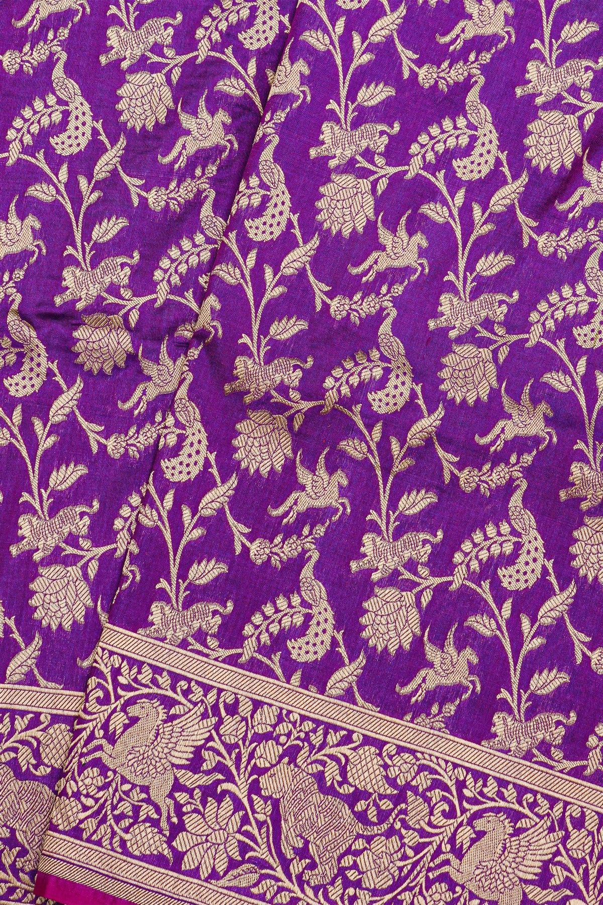 Banarasi Silk Royal Blue Saree With Florals Self Border