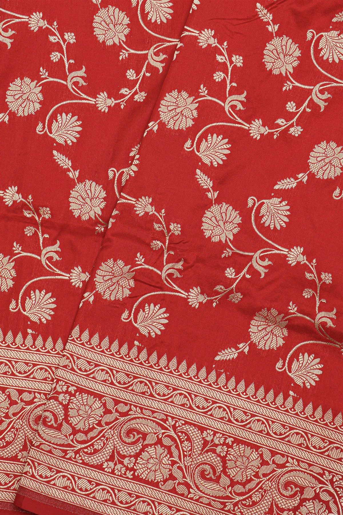 Banarasi Silk Maroon Saree With Florals And Leaves Jaal Body