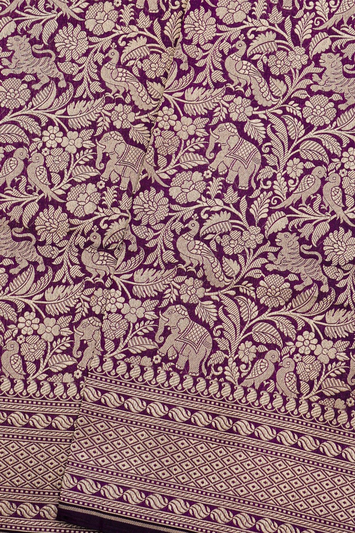 Banarasi Silk Purple Saree With Diamonds In Zari Border