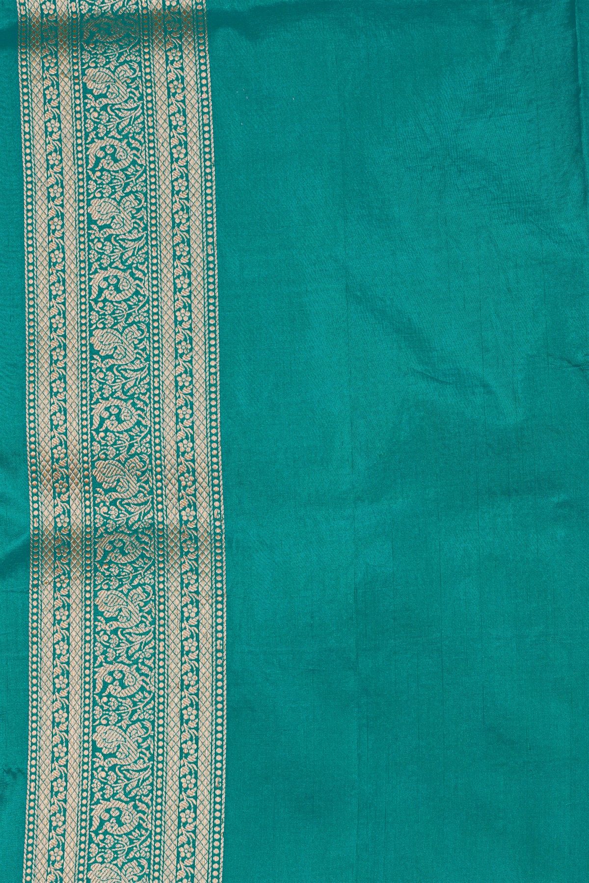 Banarasi Silk Teal Blue Saree With Florals And Pecocks Body