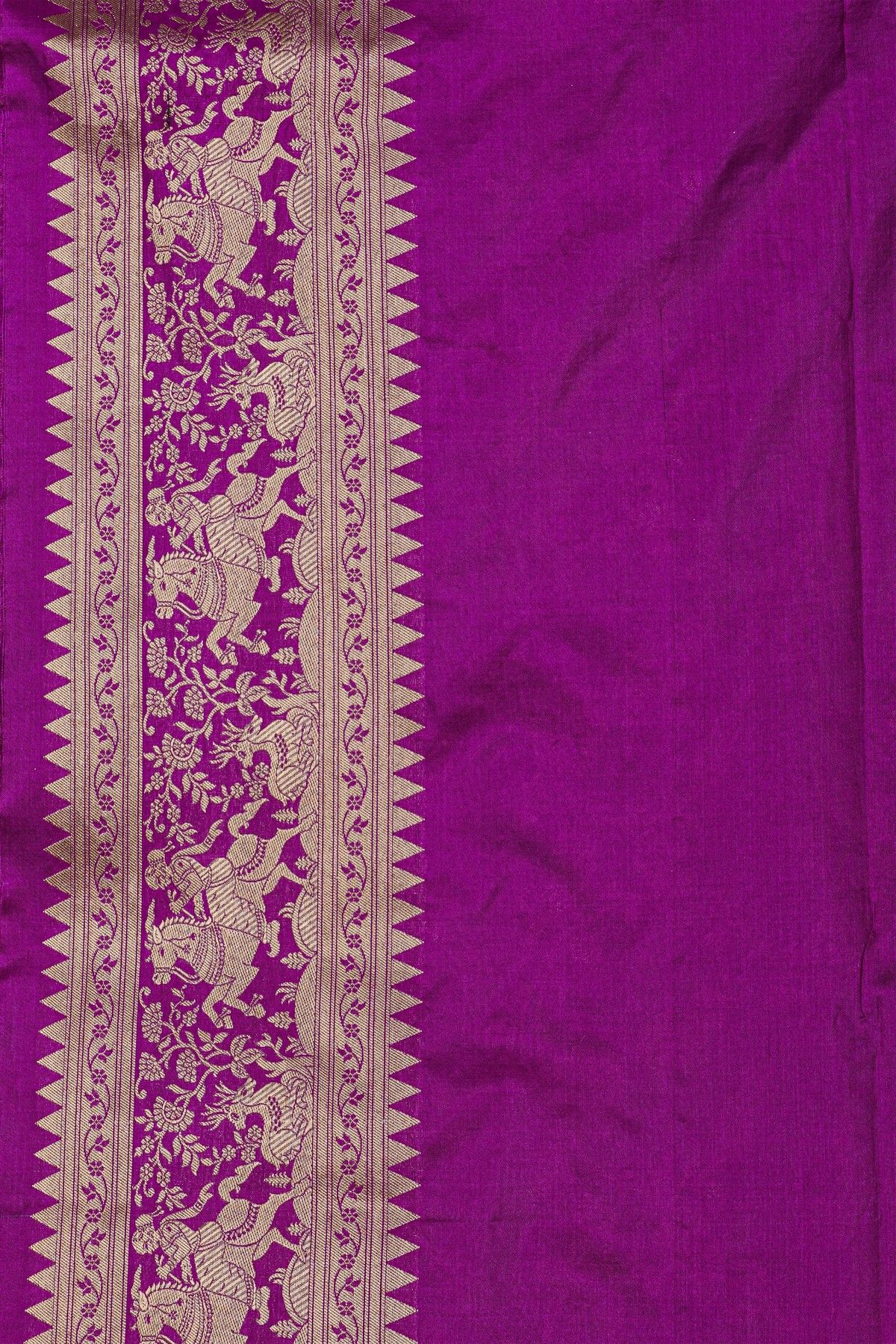 Banarasi Silk Violet Saree With Florals Jaal And Animals Body