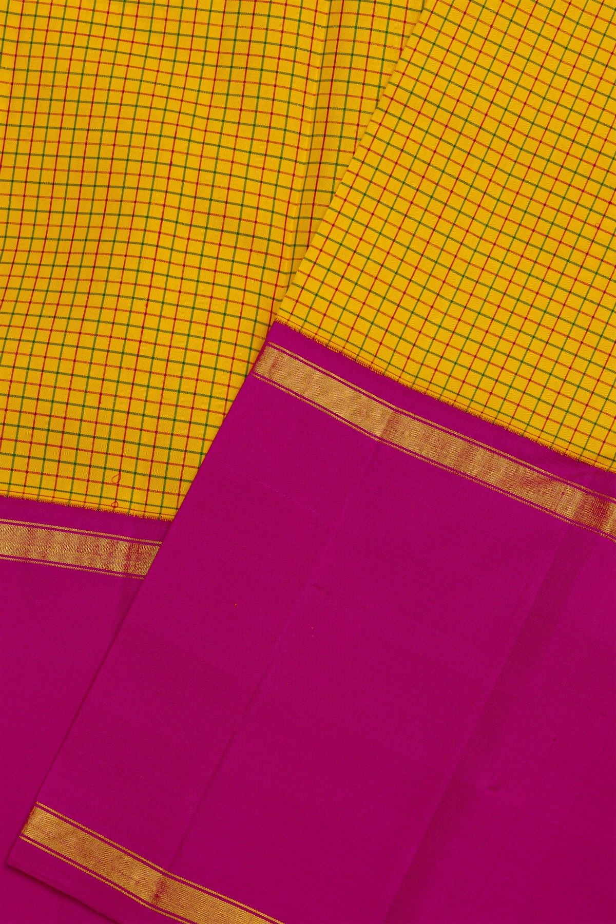 Kancheepuram Silk Yellow Saree With Ganga Jamuna Gap Border