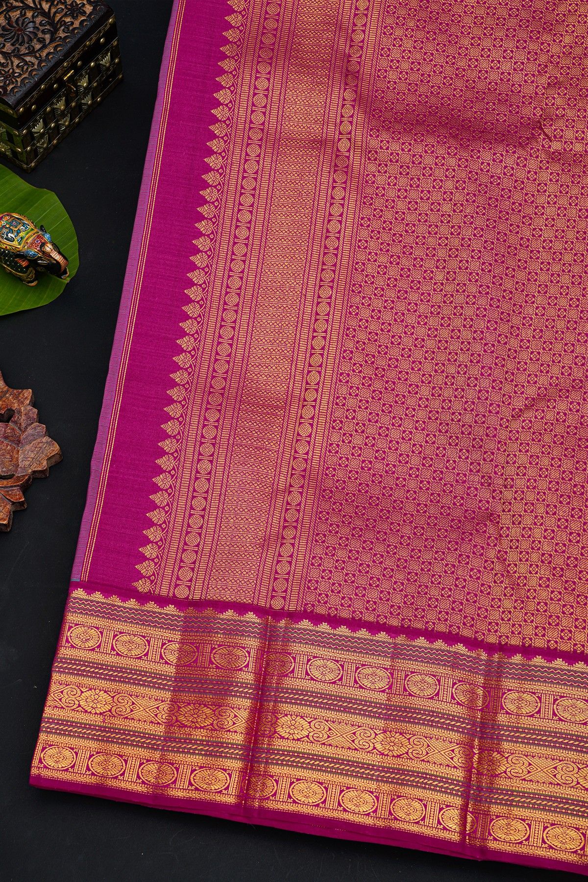 Kancheepuram Silk Sky Blue Saree With Florals And Buttis Body And Contrast Florals And Buttis Border