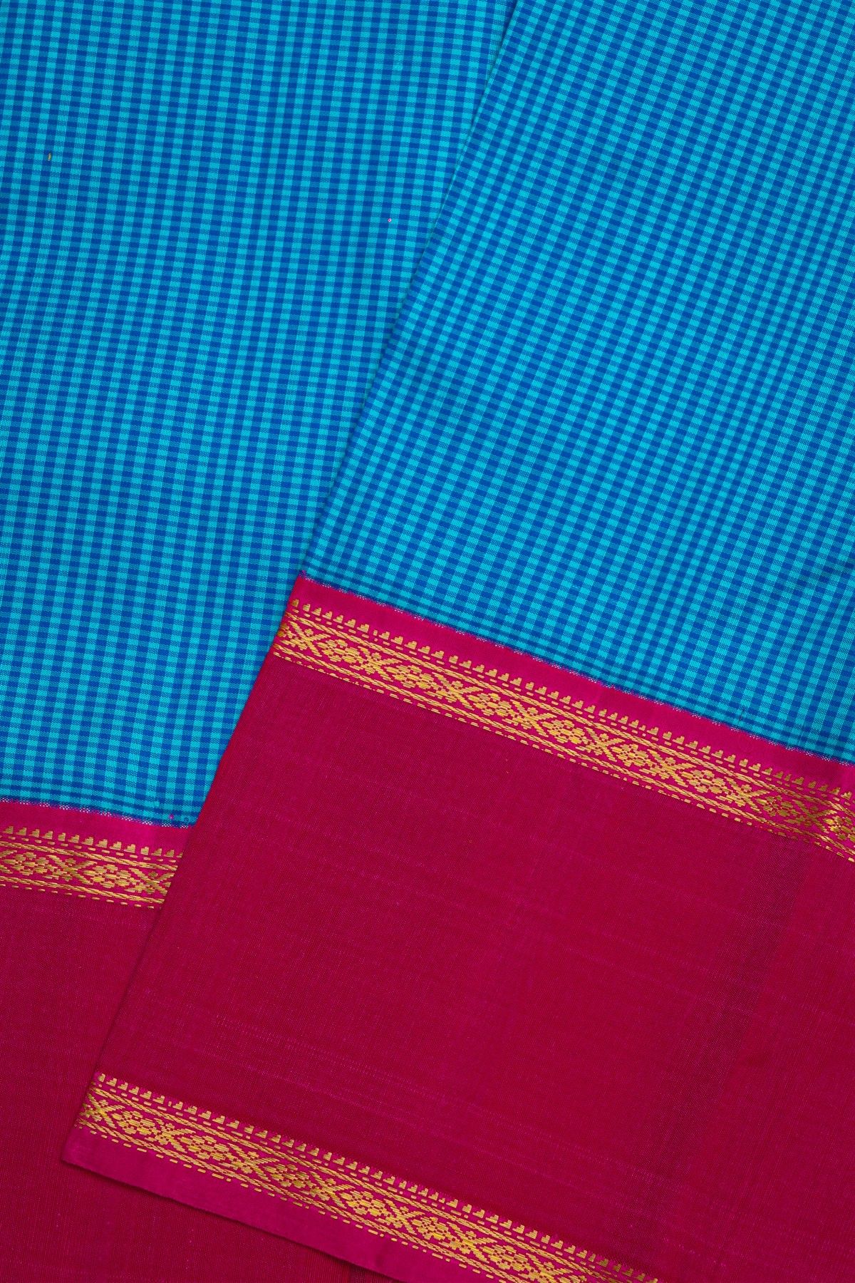 Kancheepuram Silk Sky Blue Saree With Kattam Checks